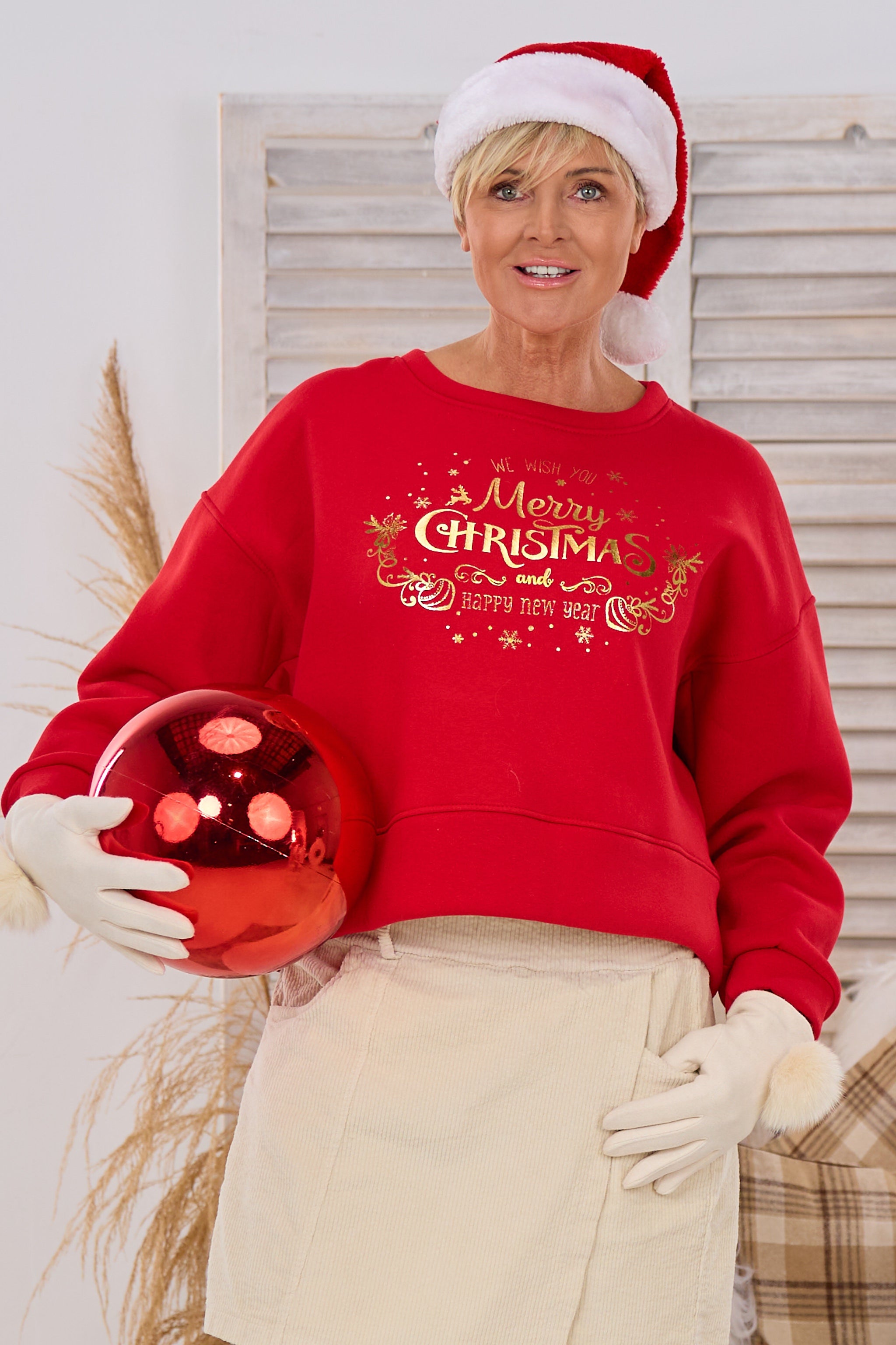 Sweaty mit goldfarbenem Druck, rot-gold