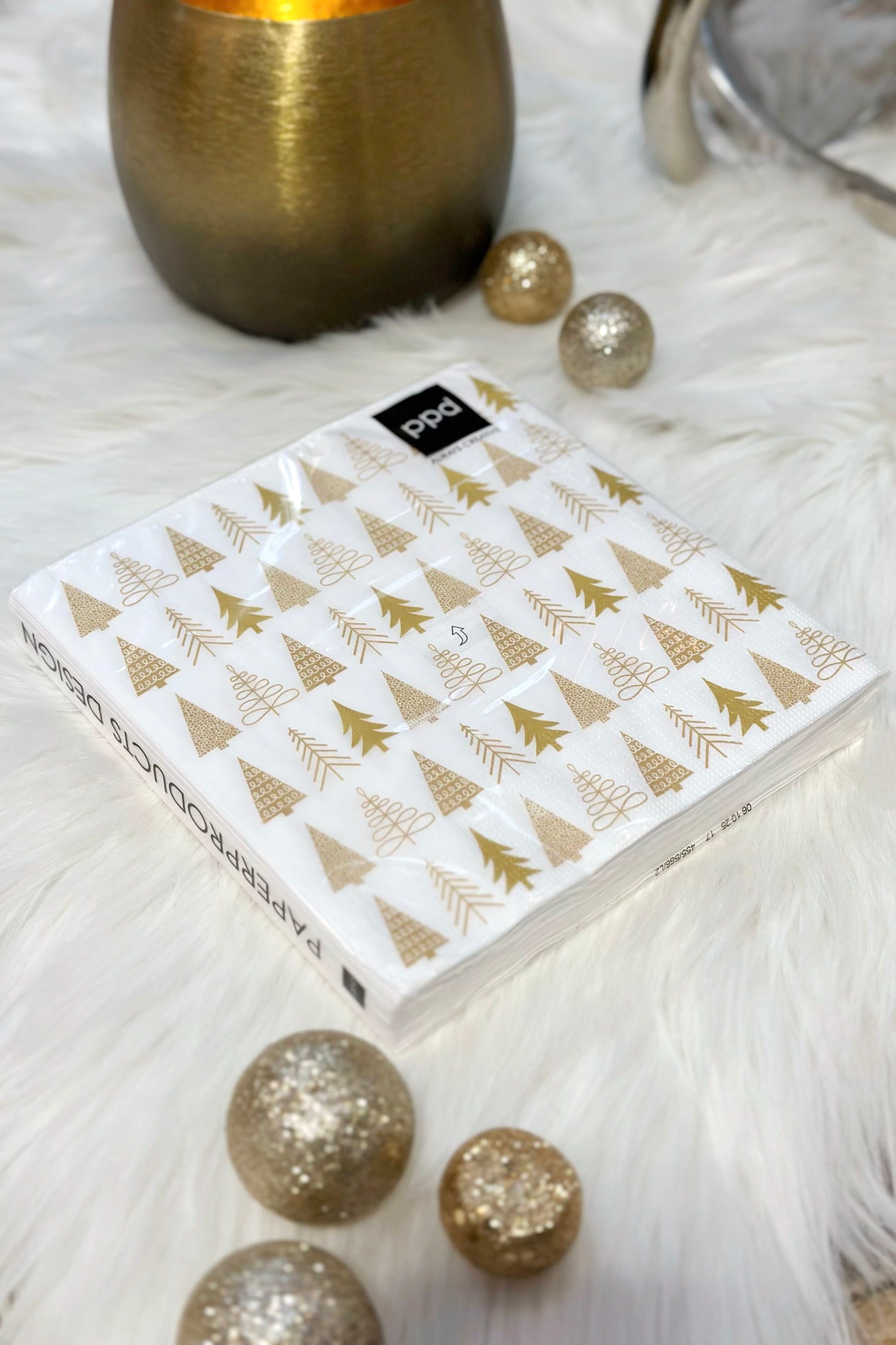 Servietten: Tannenbäume, weiß-gold