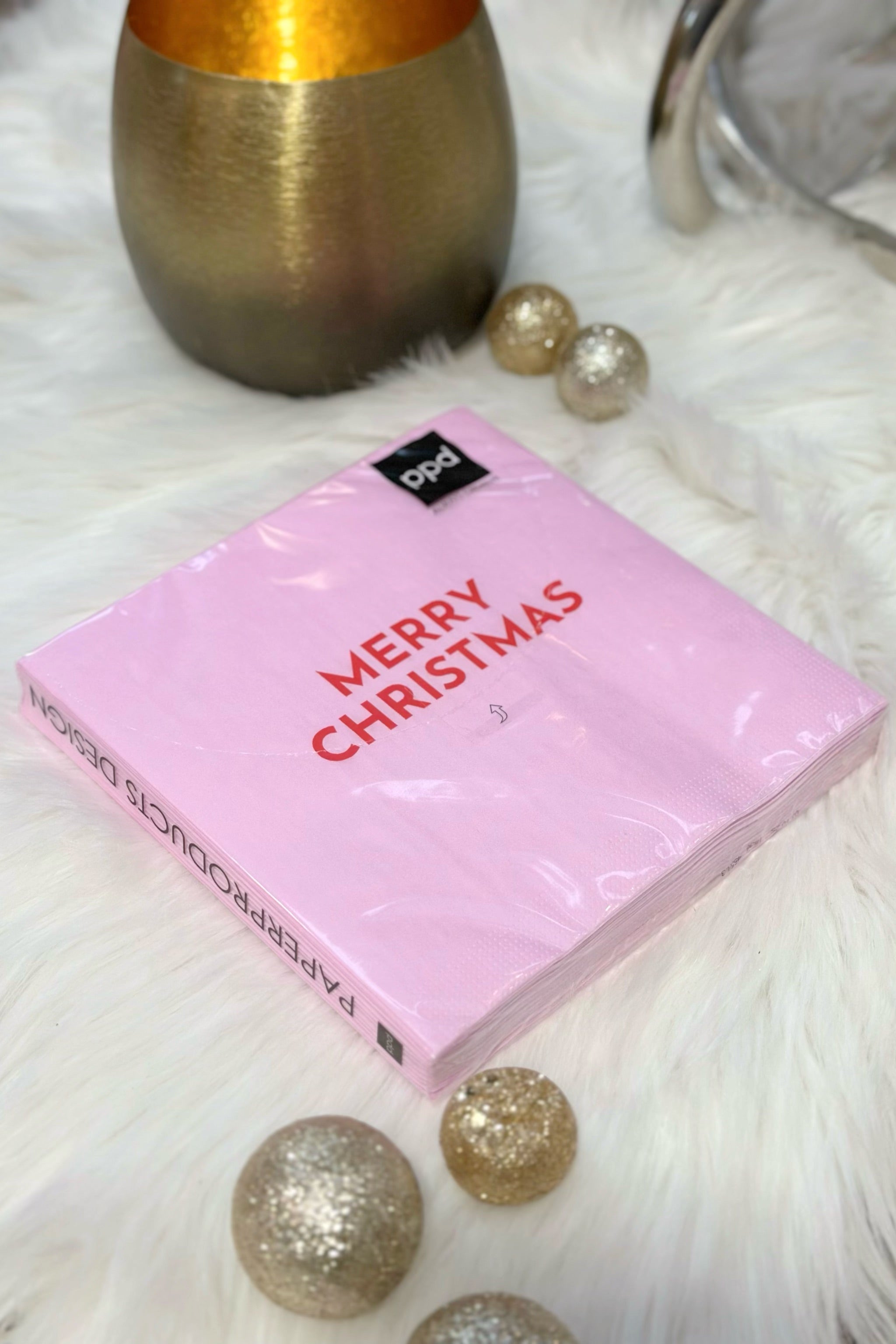 Servietten: MERRY CHRISTMAS, rosa-rot