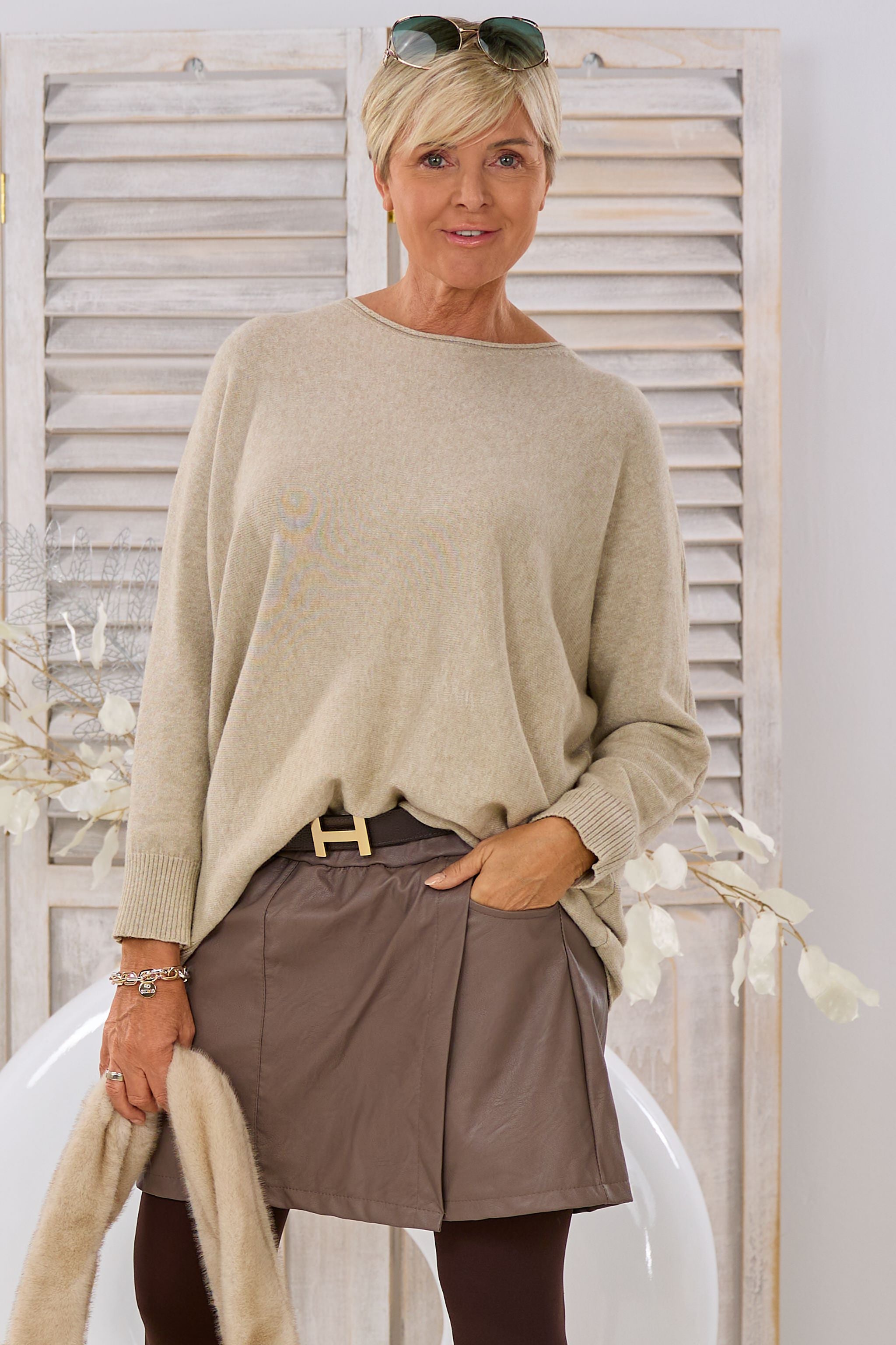 Pulli - quergestrickt, beige