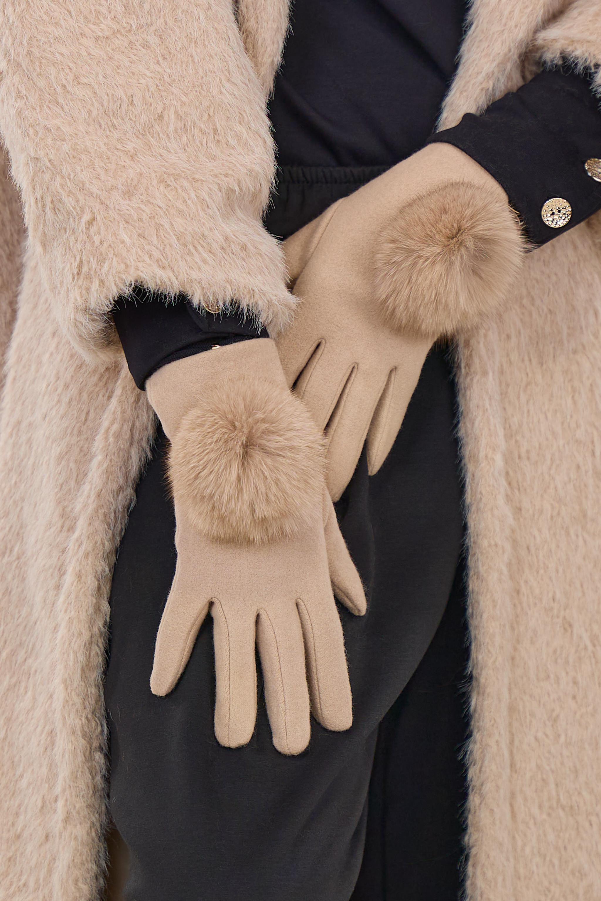 Handschuhe mit Fell-Puschel, beige
