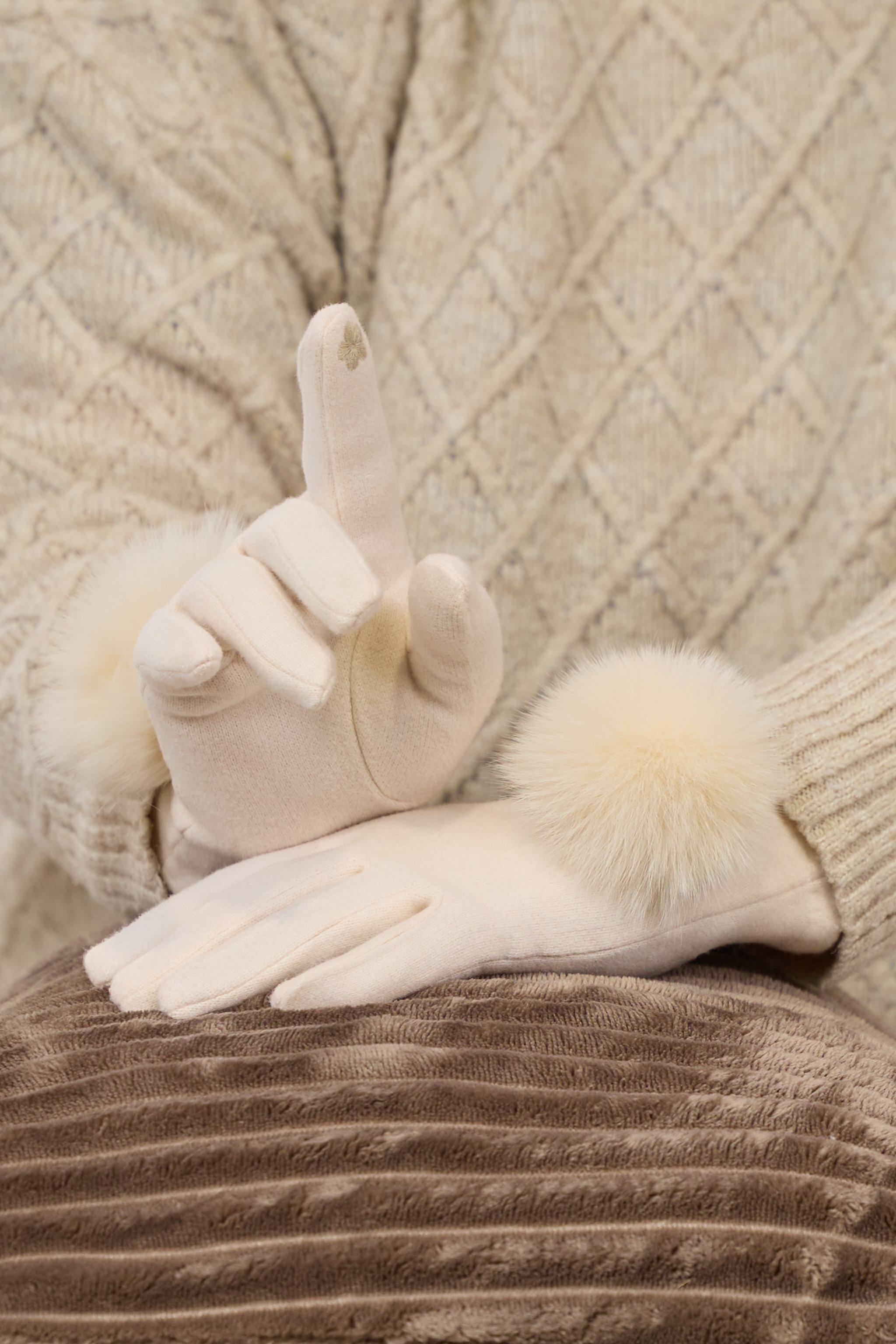 Handschuhe mit Fell-Puschel, creme