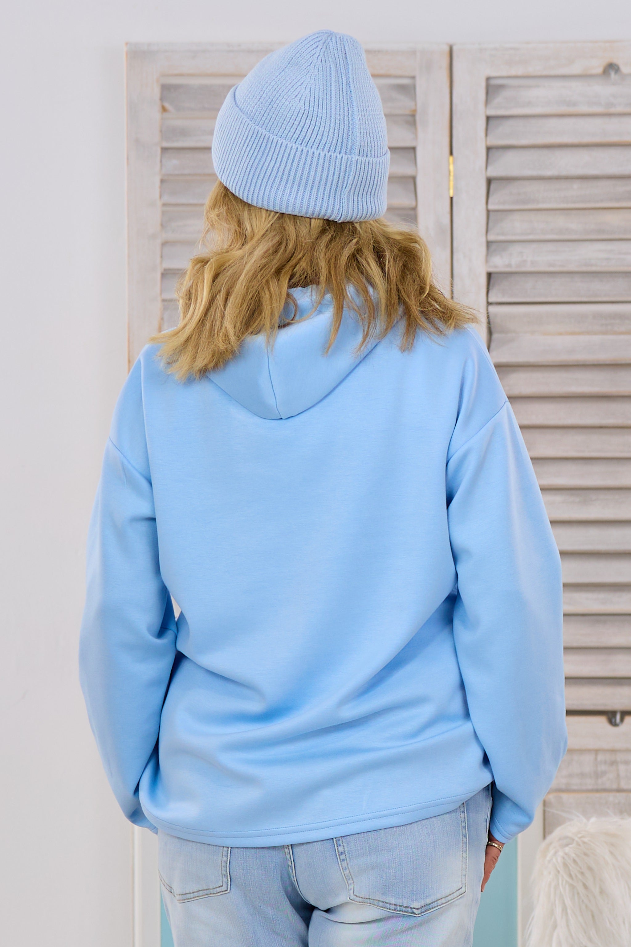 Cozy Hoodie MOIN, hellblau-neonpink