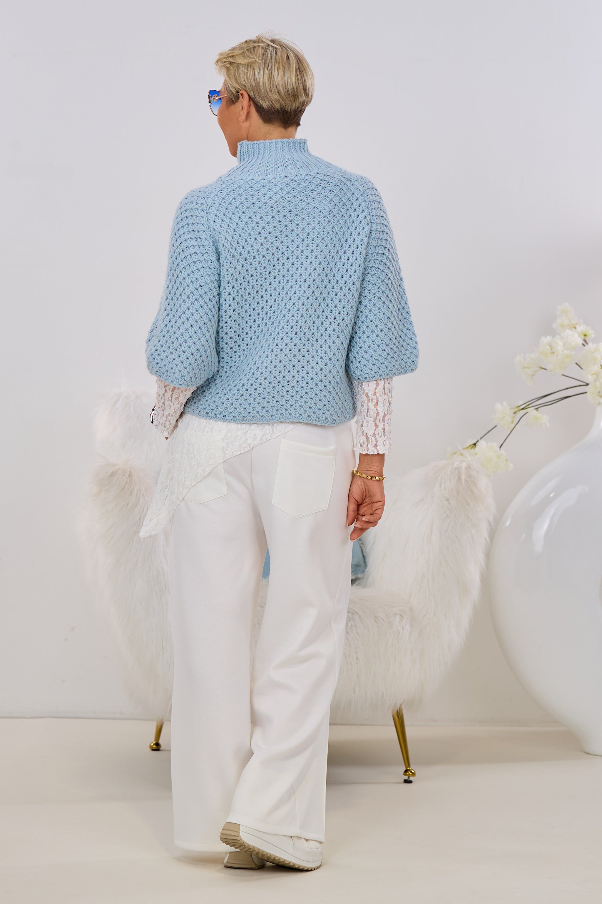 grobgestrickter Pullover mit Turtleneck, hellblau