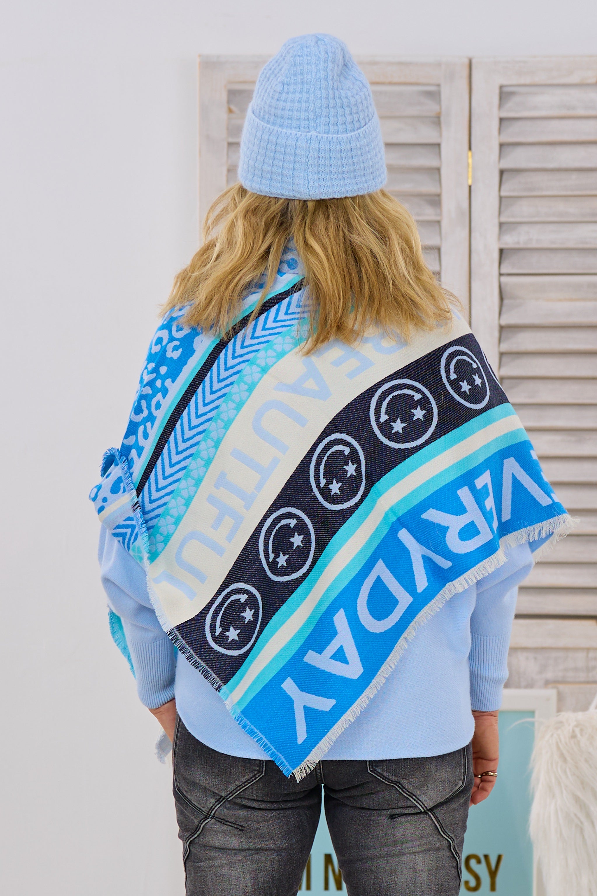 Quadratisches Tuch HAPPY, hellblau-türkis