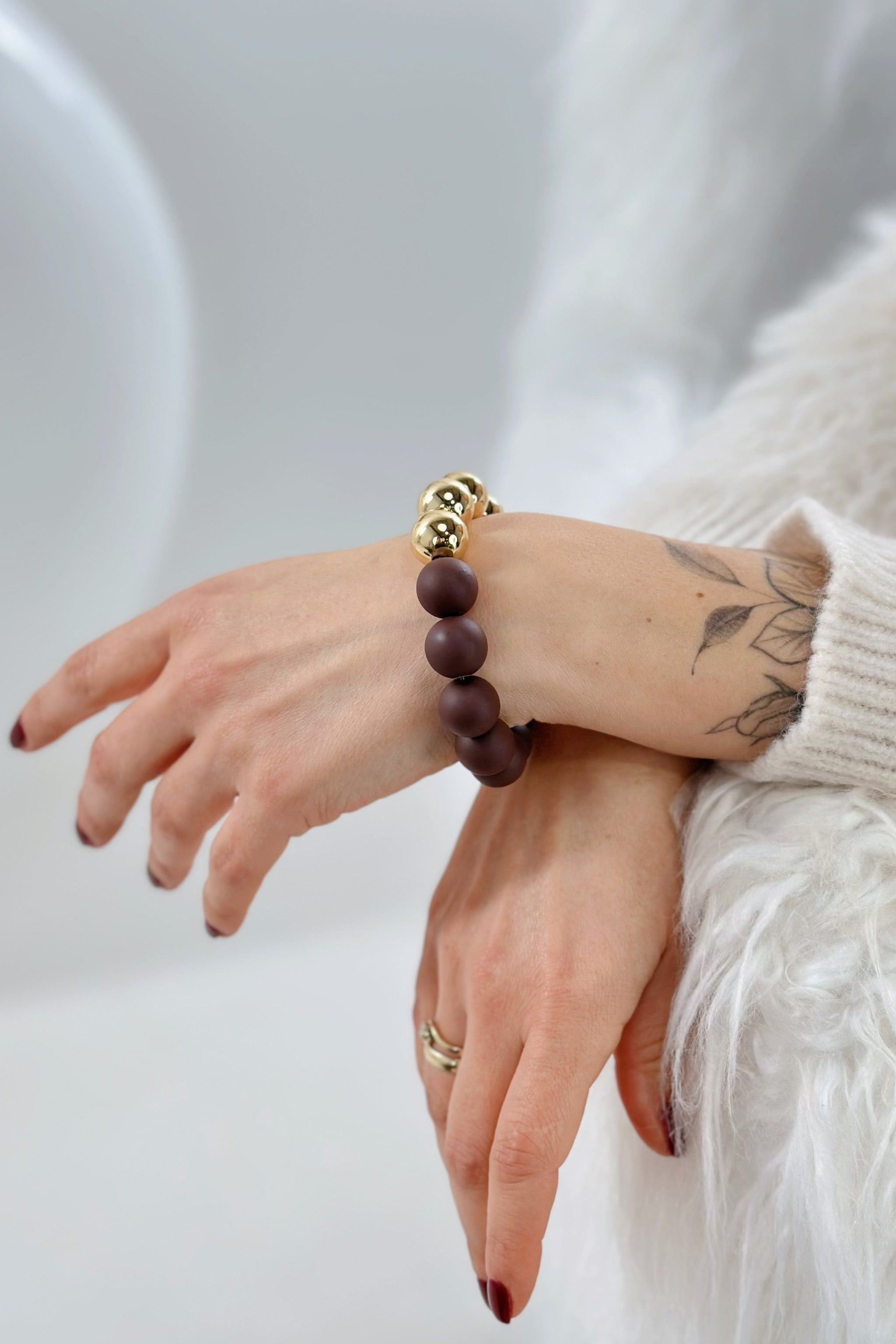 Bi-Color Perlenarmband, matt, braun-gold