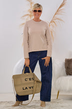 Basic Langarmshirt, beige