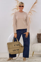Basic Langarmshirt, beige