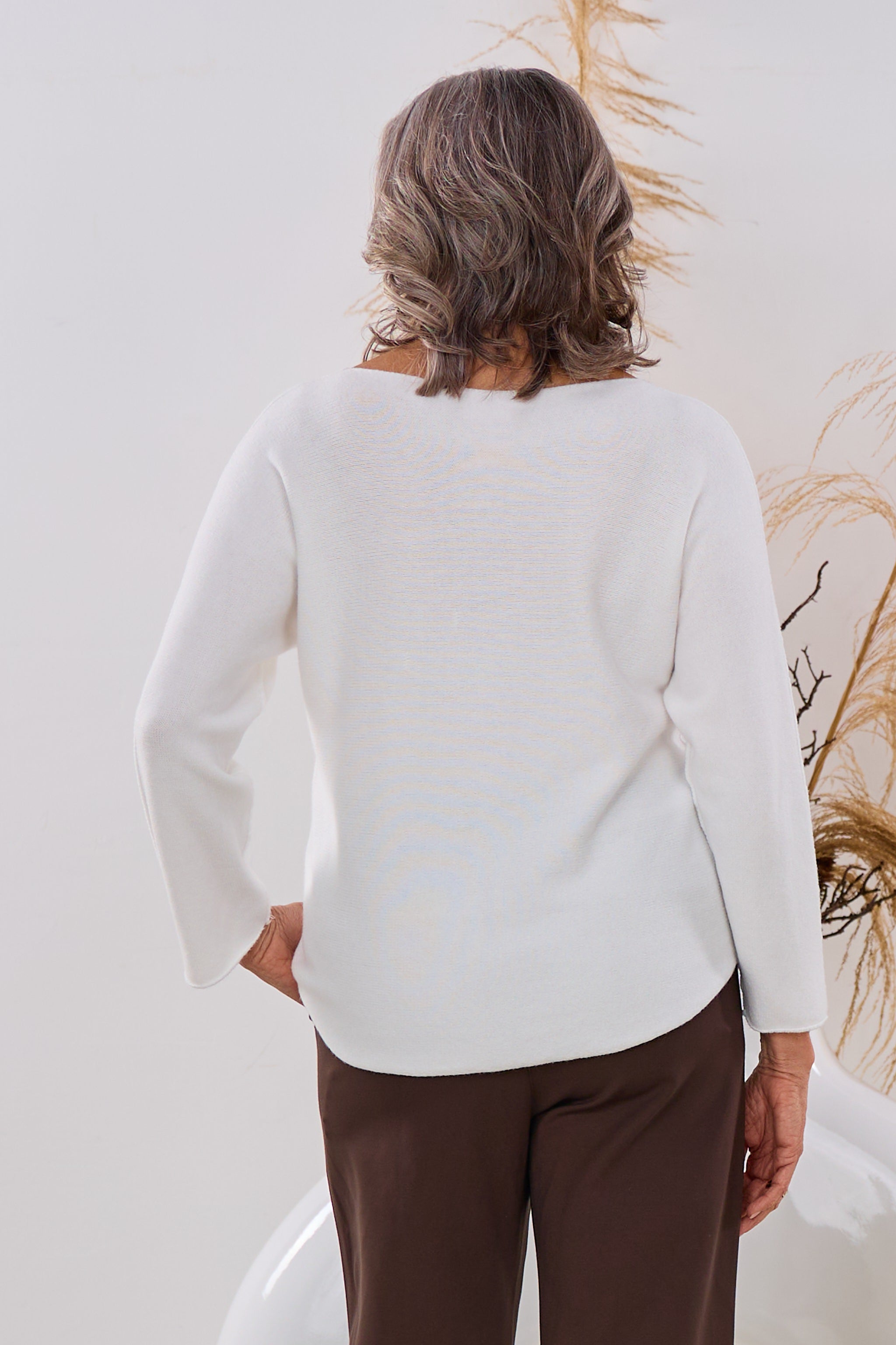 quergestrickter Pulli HIRSCH, ecru