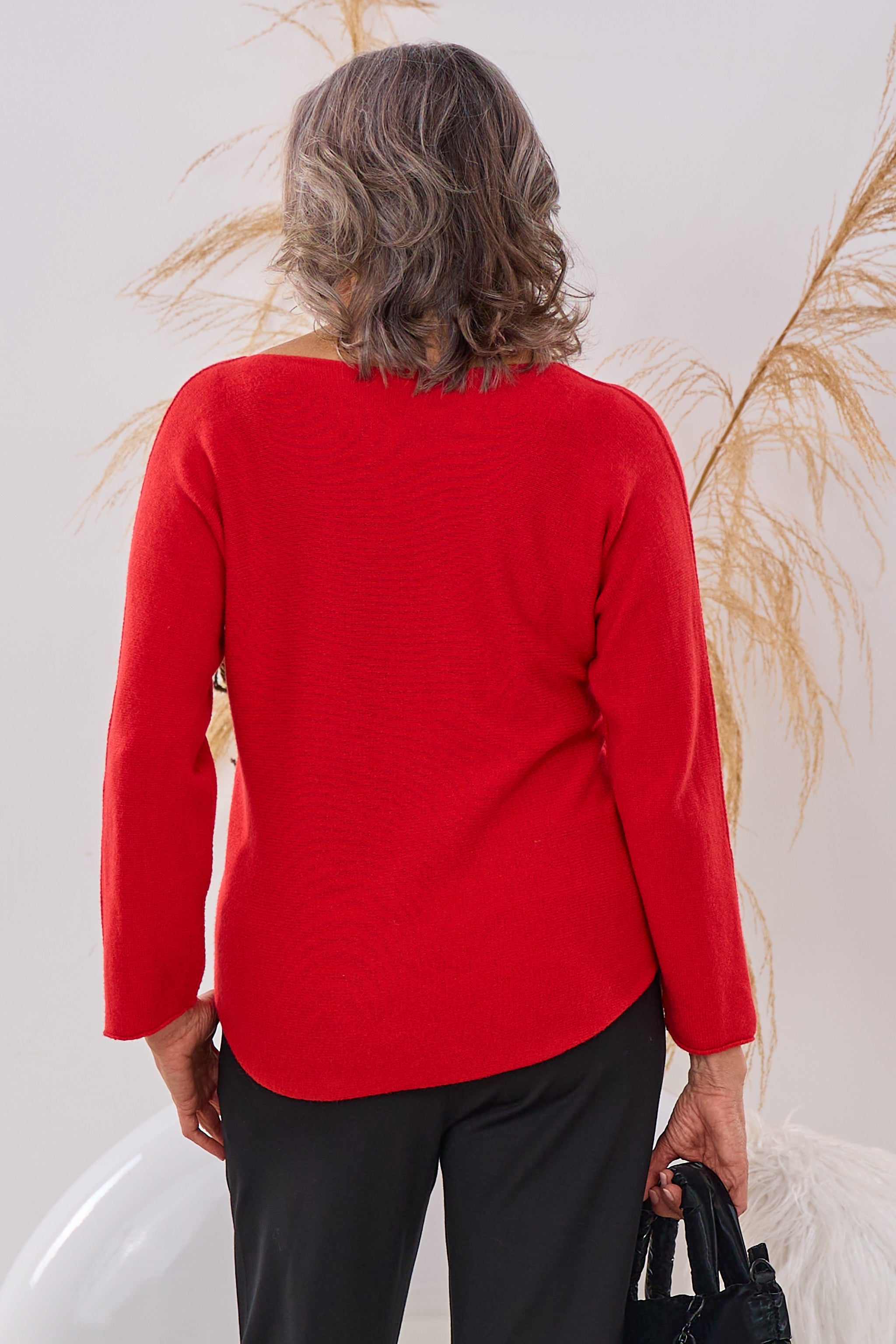 quergestrickter Pulli HIRSCH, rot