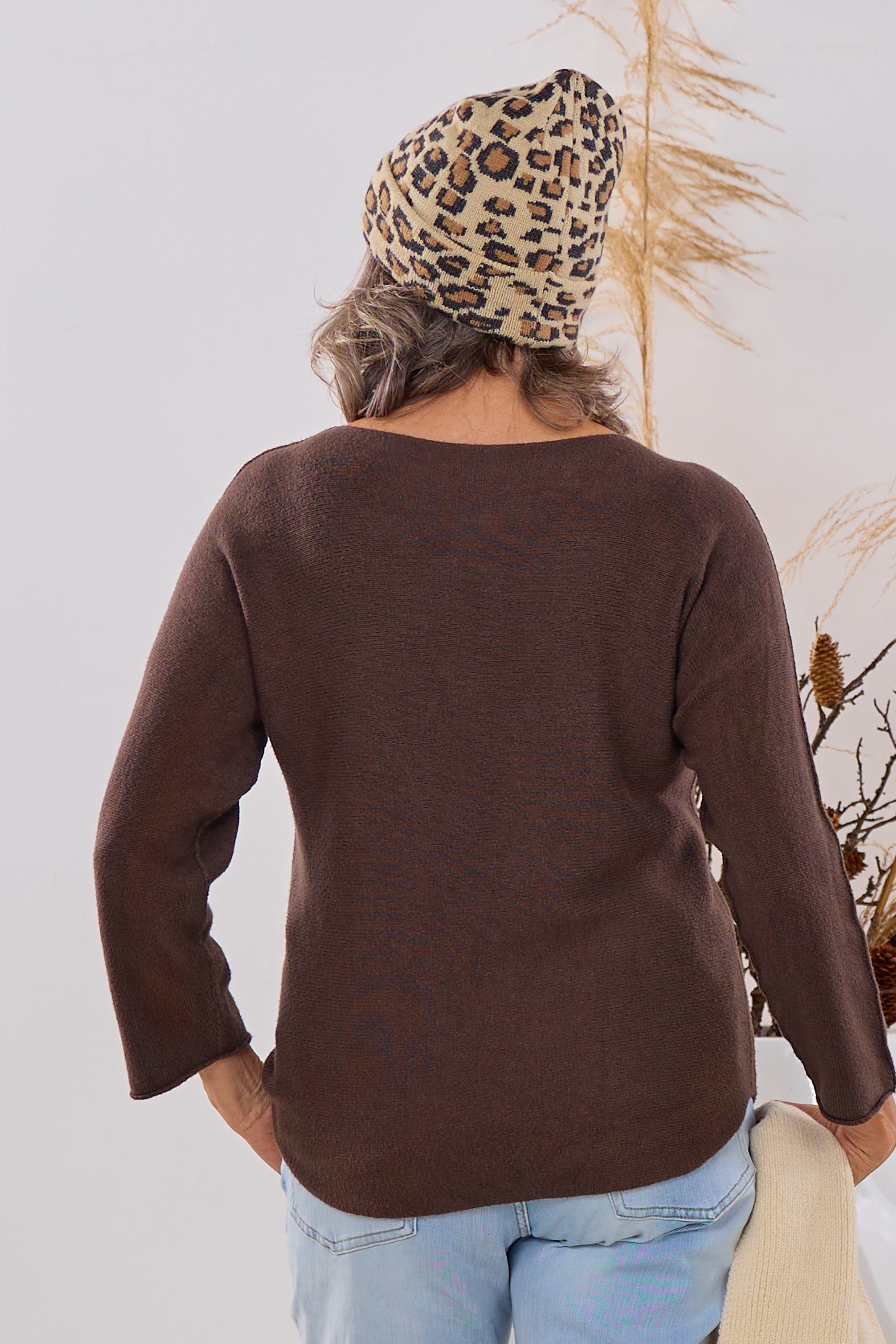 quergestrickter Pulli HIRSCH, braun