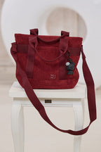 Cord Tasche mit Anhänger, bordeaux