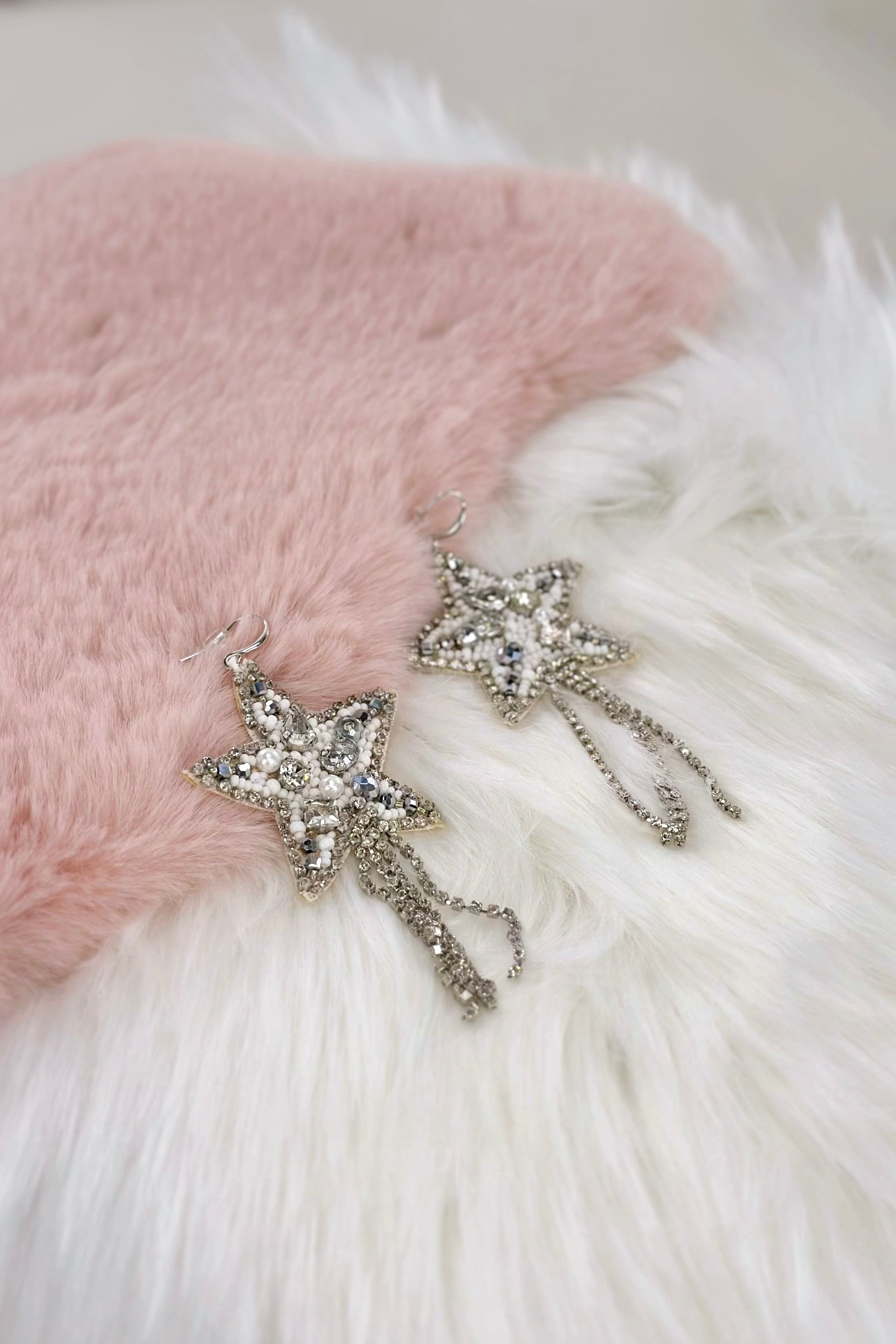 Perlenohrringe STAR, silber-weiß