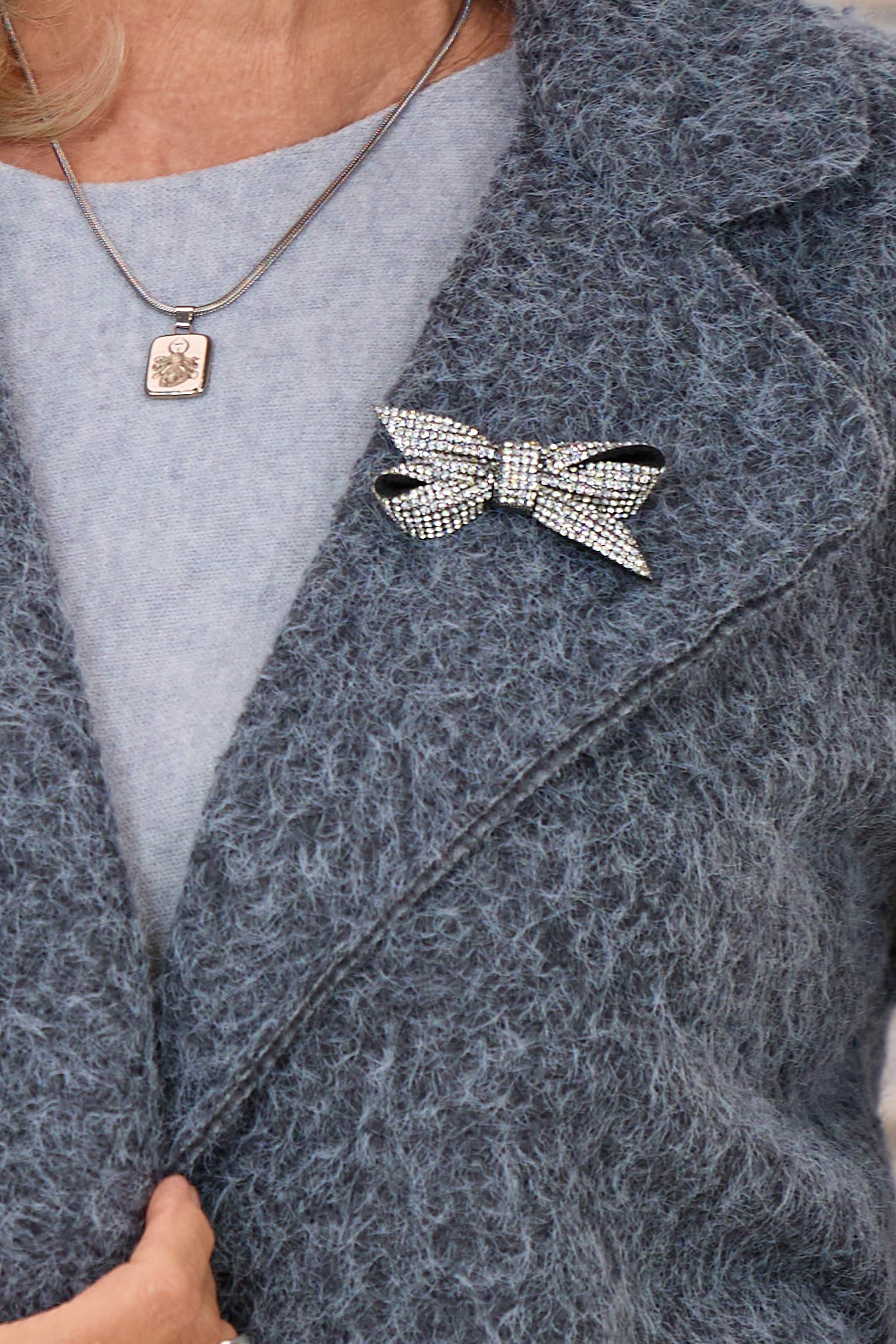 Glitzer-Schleifenbrosche, silber