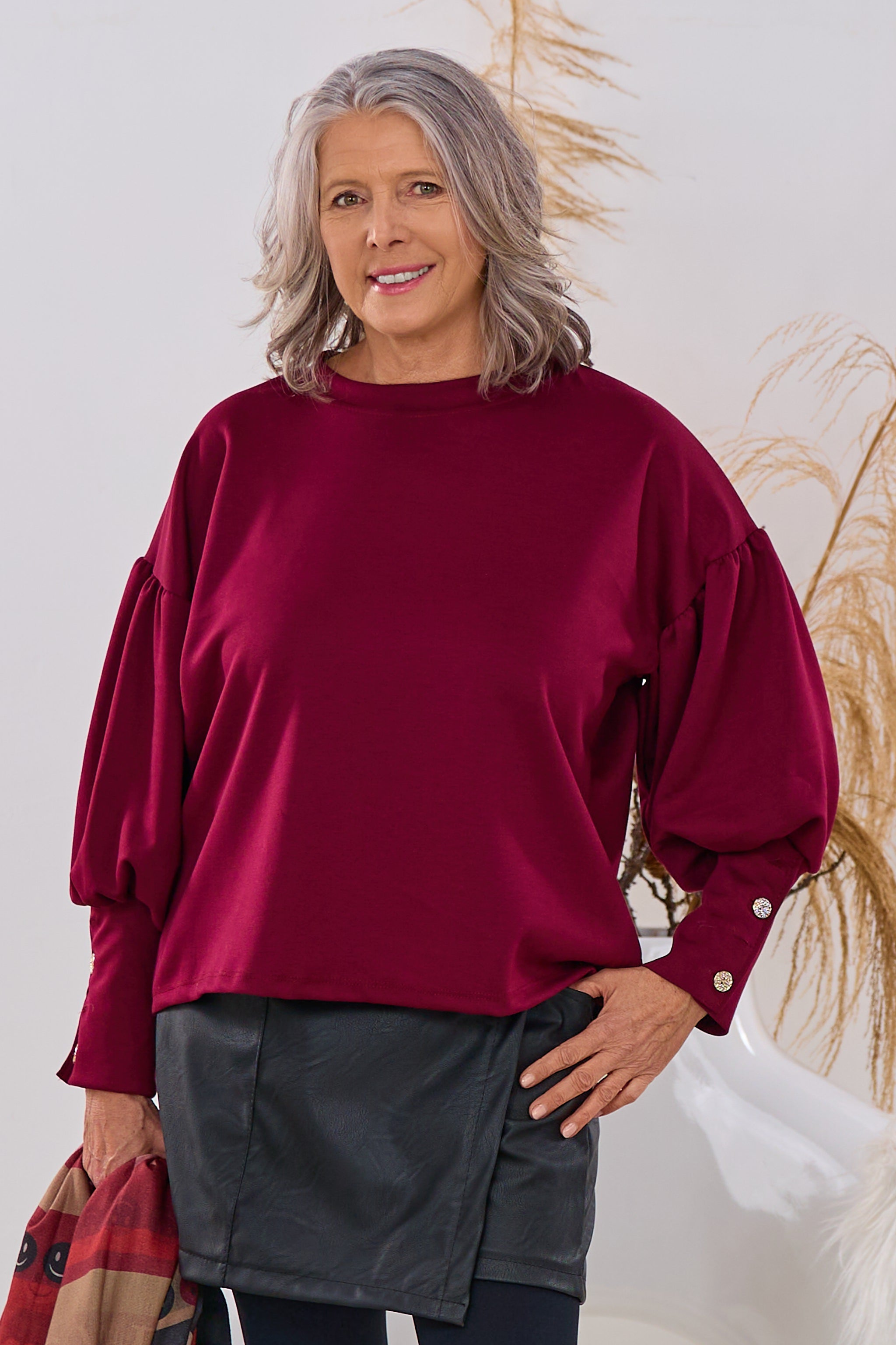 Cozy Shirt mit weiten Ärmeln, bordeaux