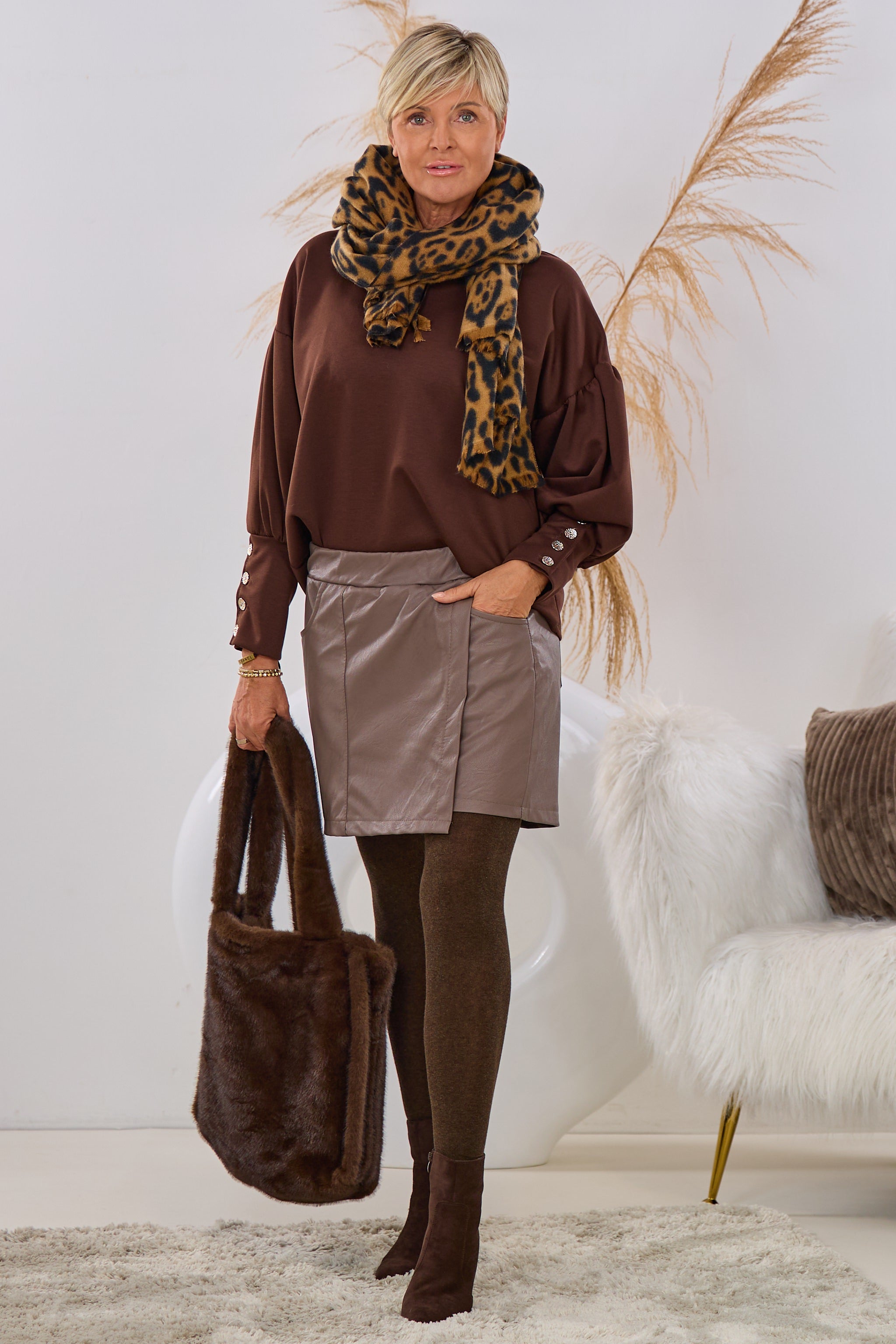 Cozy Shirt mit weiten Ärmeln, braun