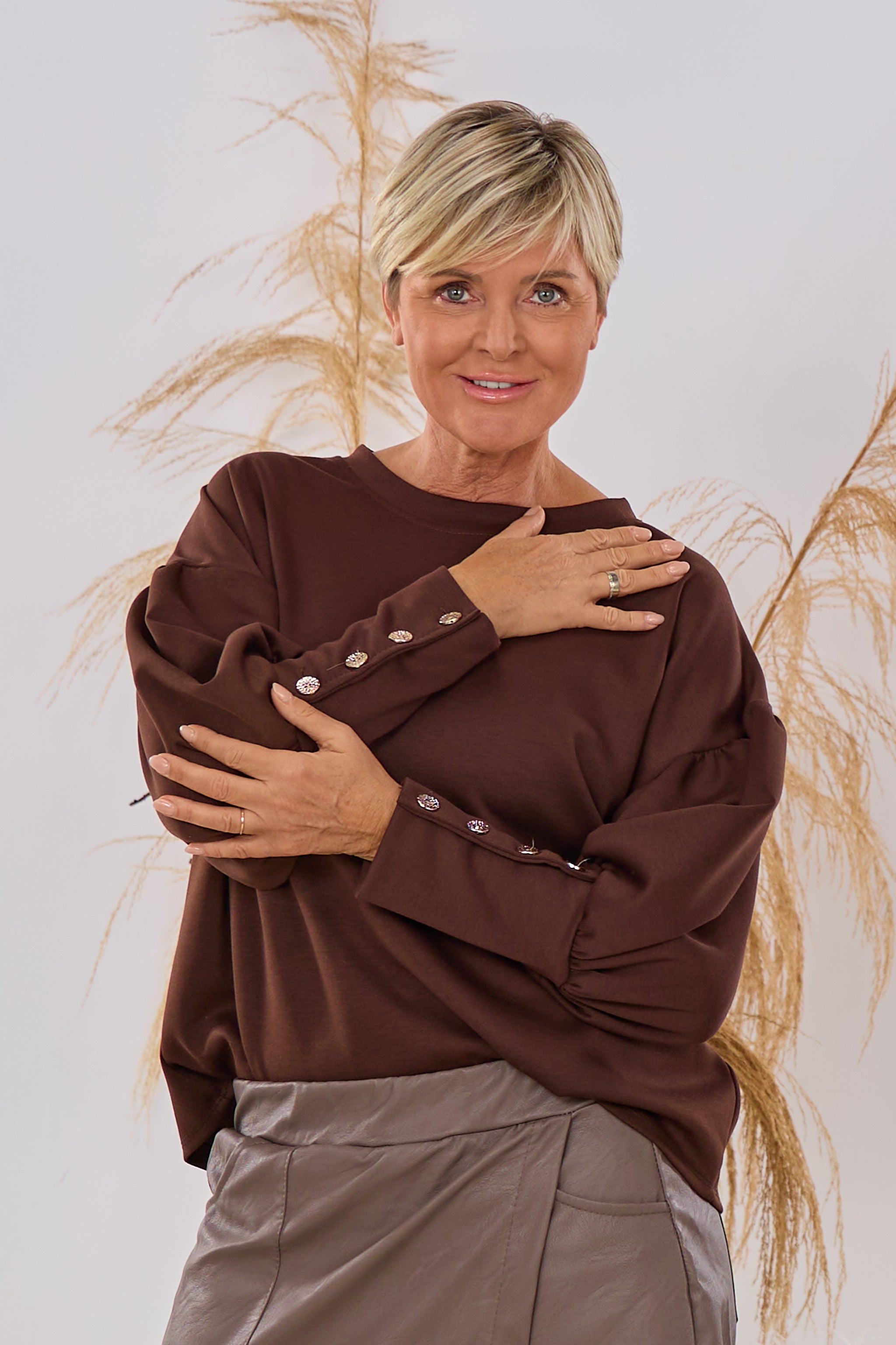 Cozy Shirt mit weiten Ärmeln, braun