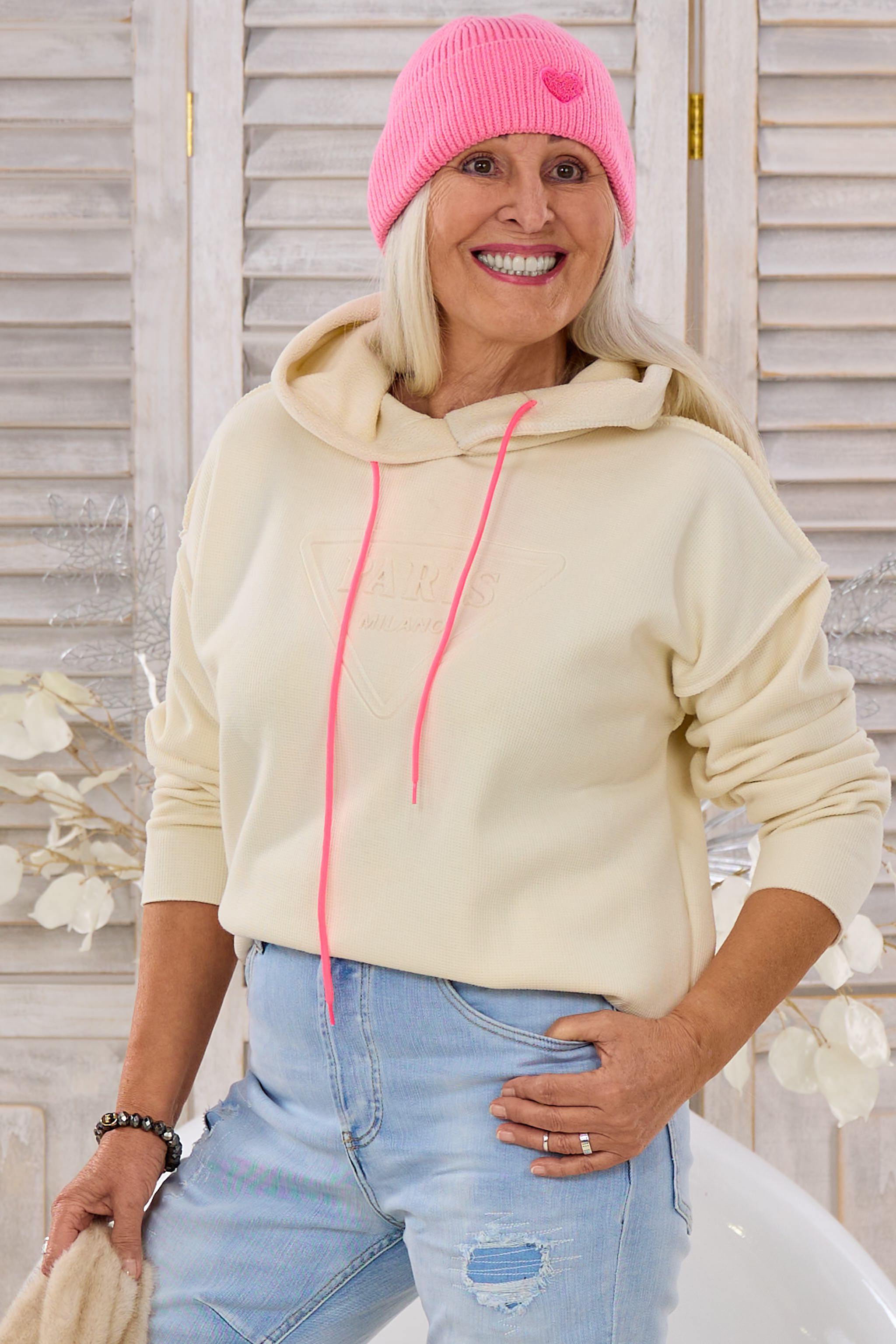 Hoodie mit Waffelmuster PARIS, creme