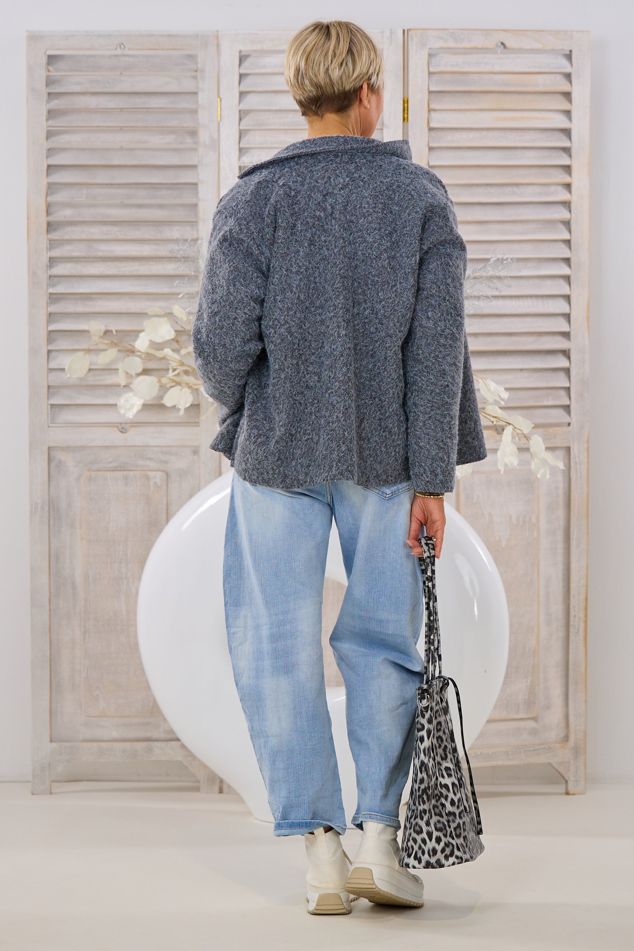 Kurzjacke in Woll-Optik, anthrazit