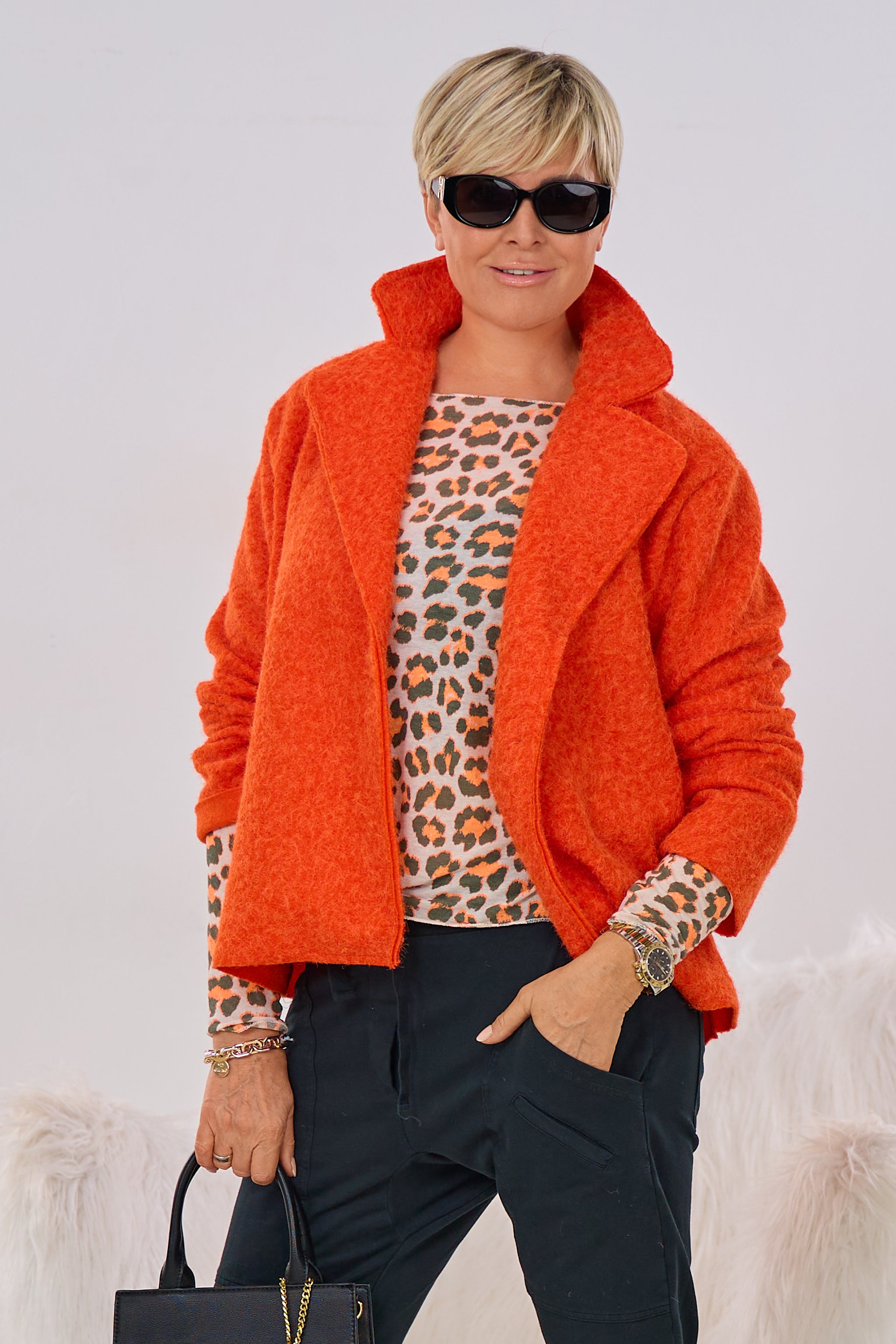 Kurzjacke in Woll-Optik, orange