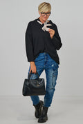 Pulli mit V-Ausschnitt und Tuch, schwarz