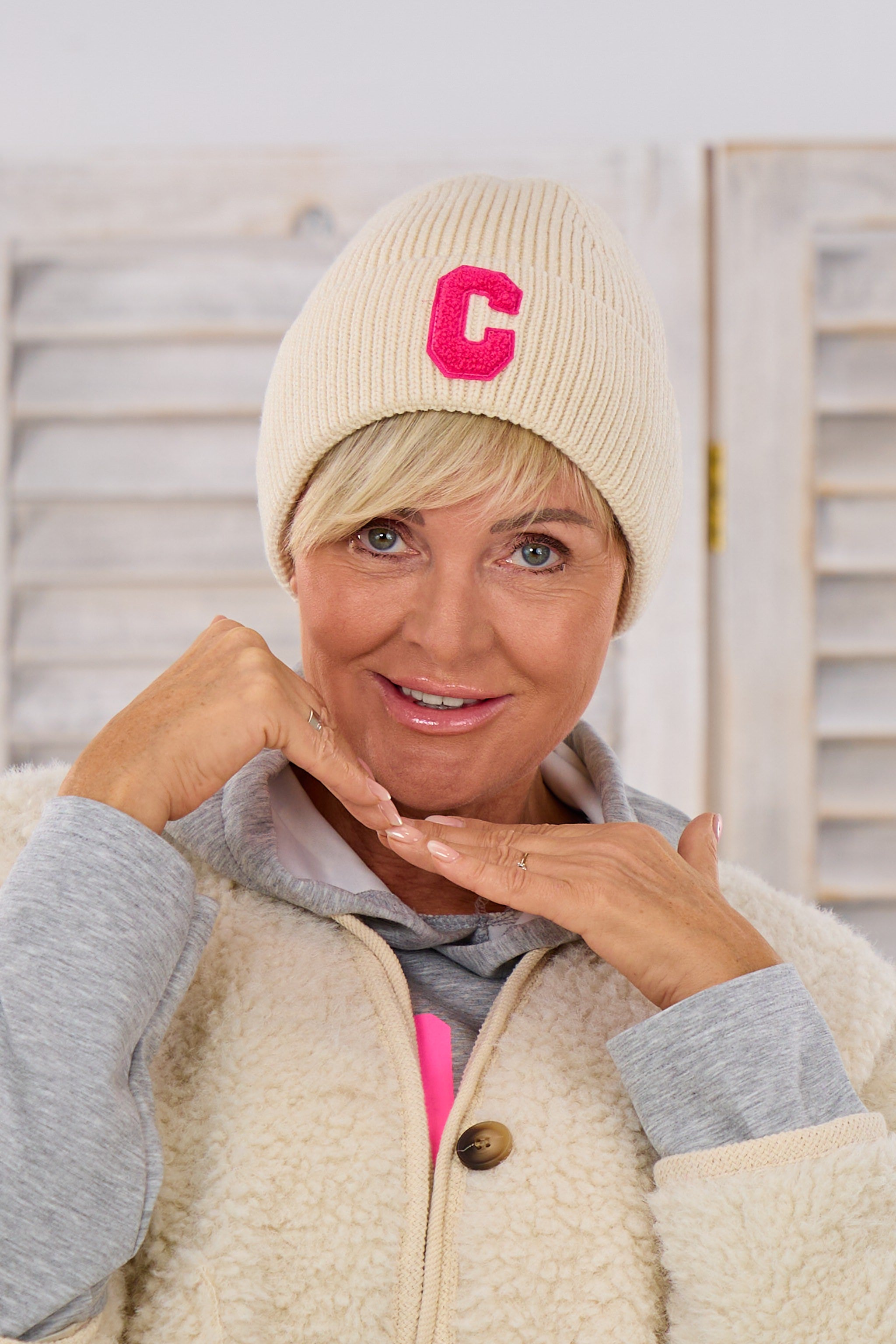 gefütterte Mütze "C"-Flock, beige-pink