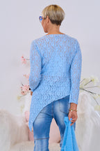 Asymmetrisches Spitzen-Langarmshirt, hellblau