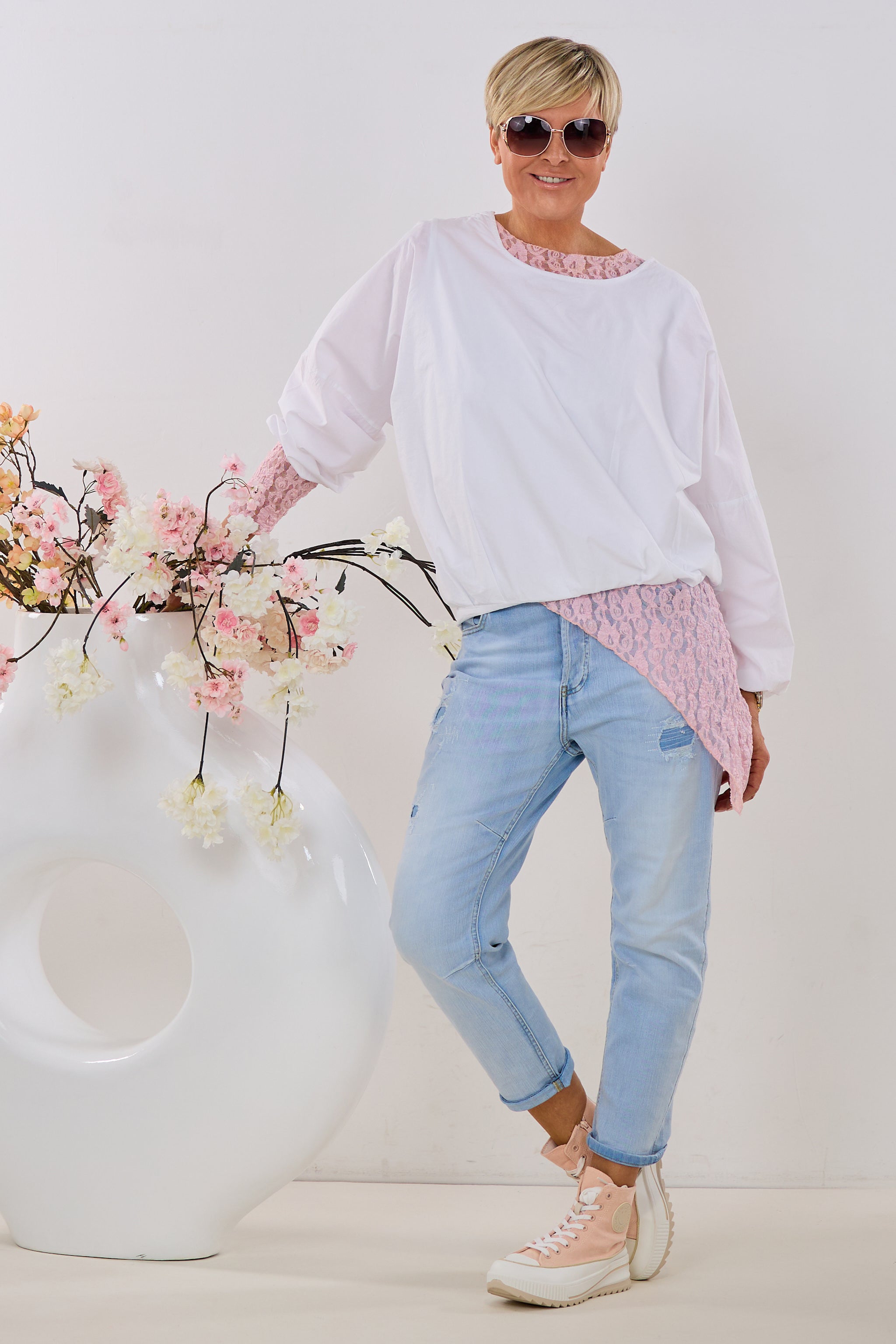 Bluse mit Top-Einsatz, weiß