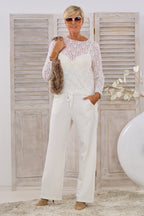 Asymmetrisches Spitzen-Langarmshirt, ecru