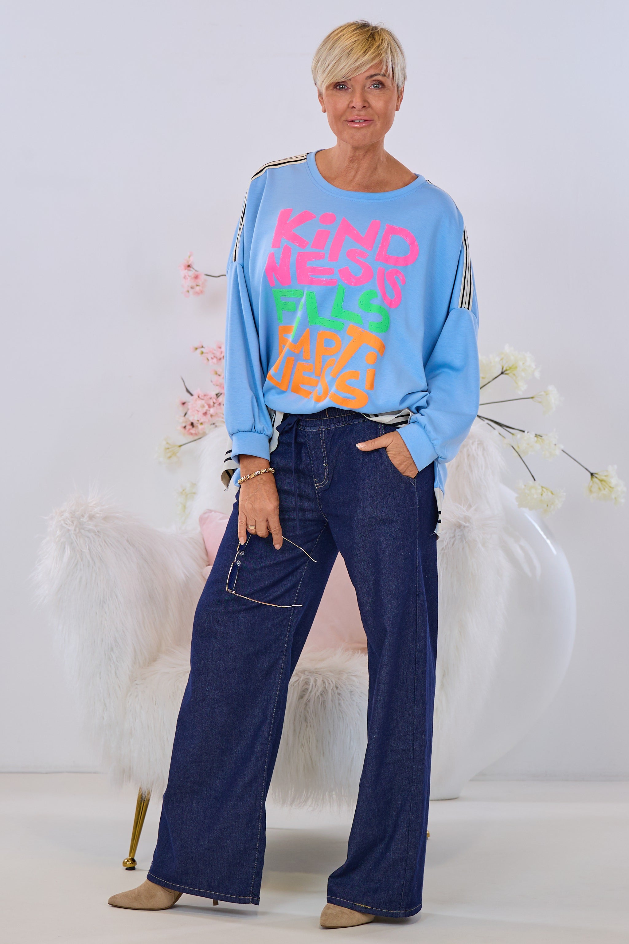 Oversized Shirt mit Print, hellblau-bunt
