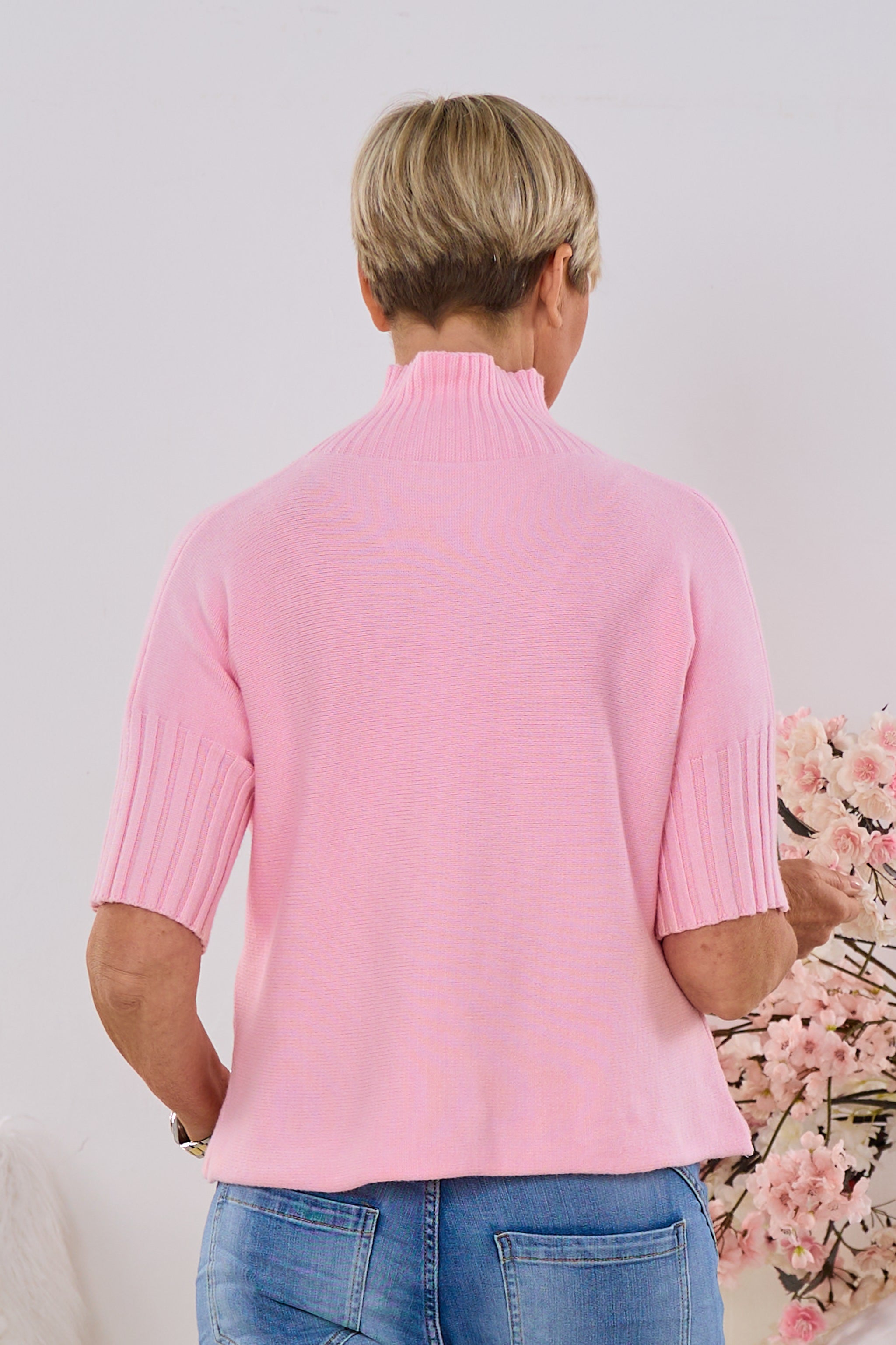 Weicher kurzarm Pulli mit Turtleneck, rosa