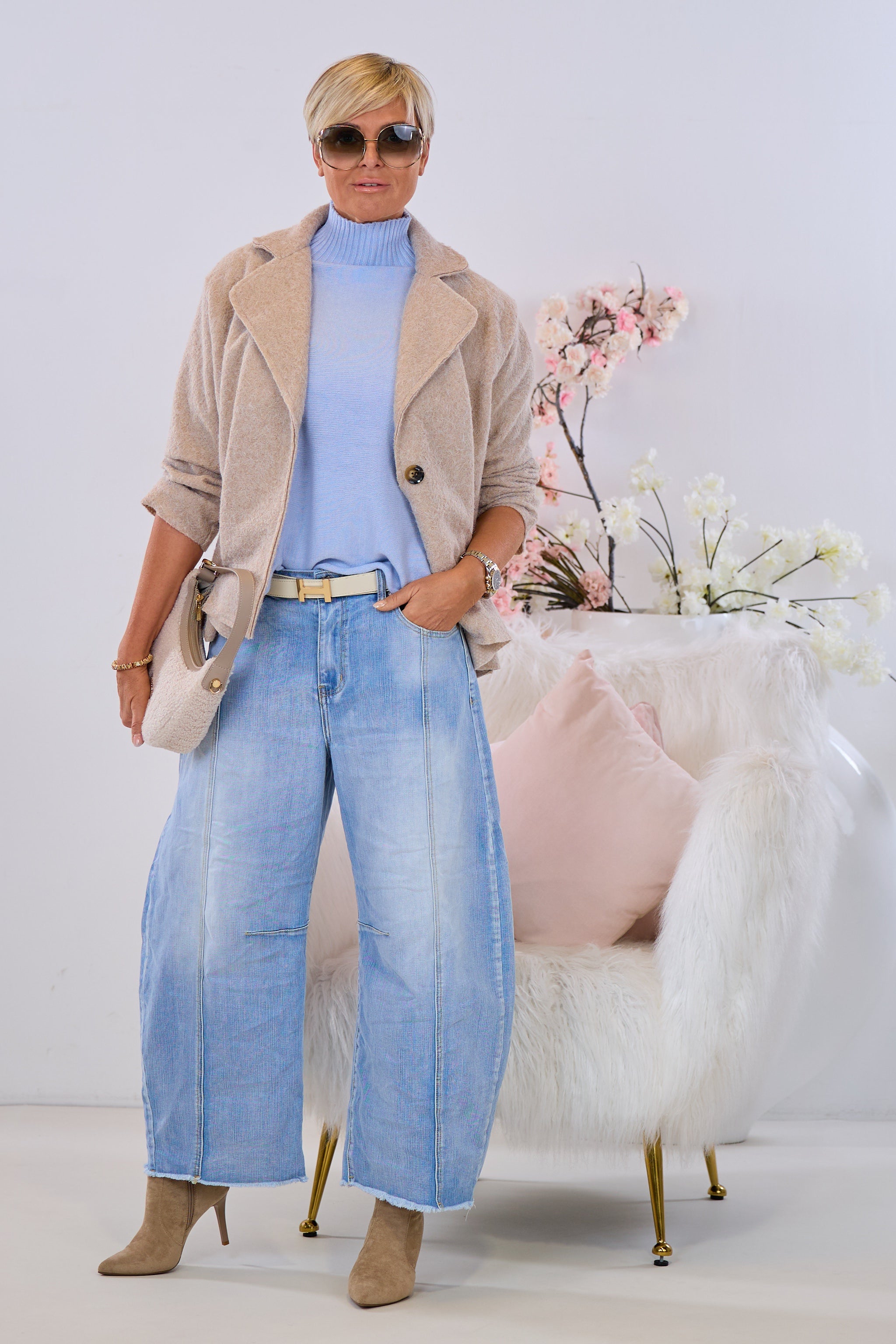 Kurzjacke in Woll-Optik, beige