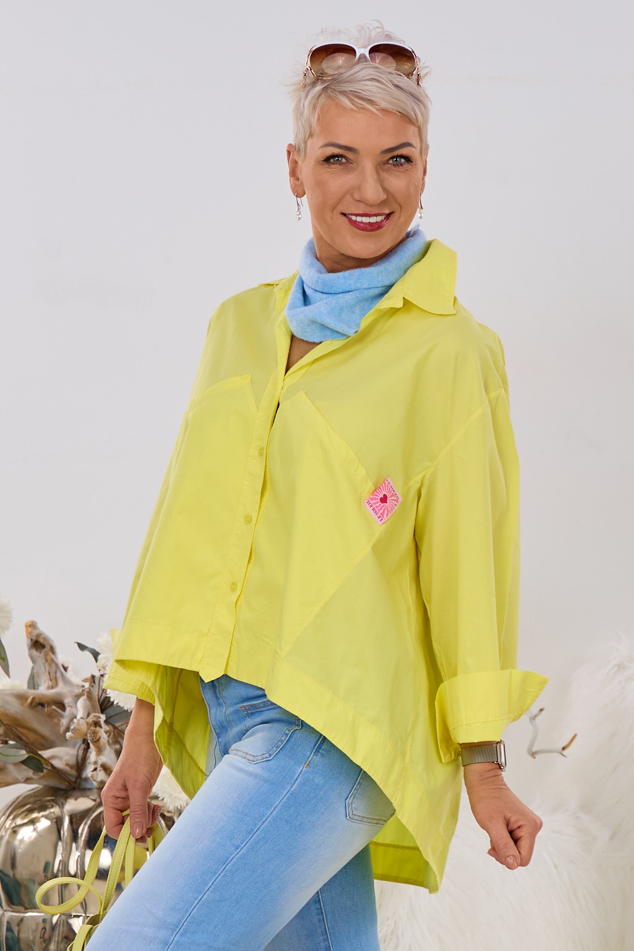 Oversized Bluse mit Taschen, gelb