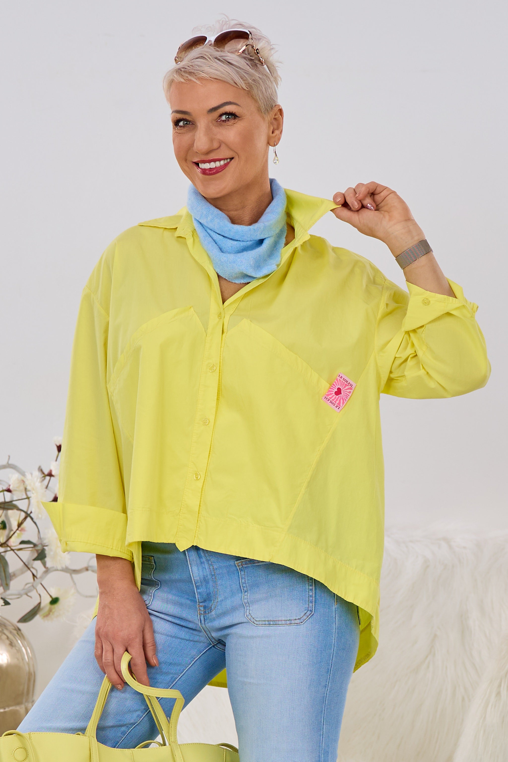 Oversized Bluse mit Taschen, gelb