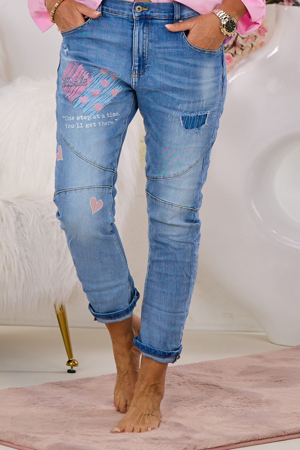 Mid Waist Jeans HELLO, denim-rosa-hellblau