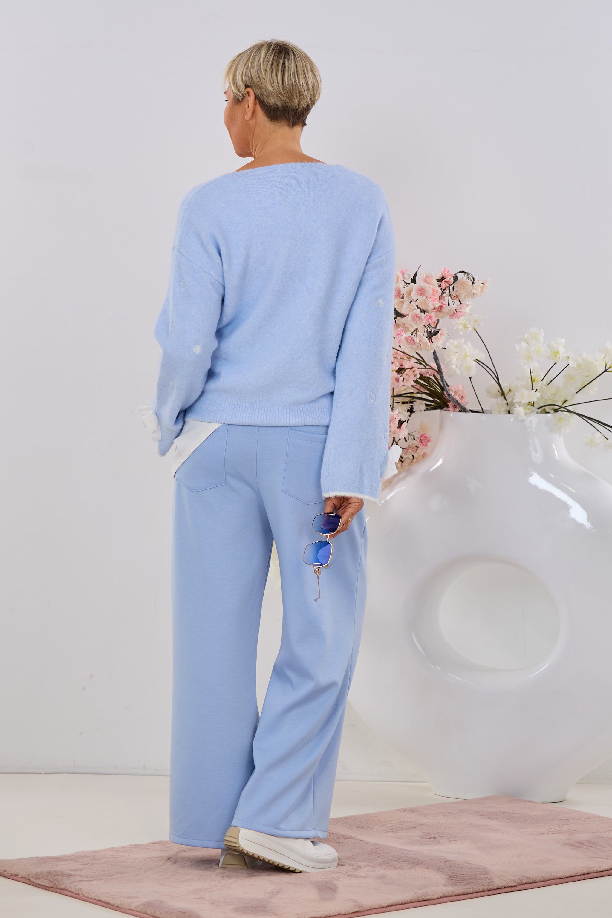 kuscheliger Pullover HEARTS, hellblau-ecru