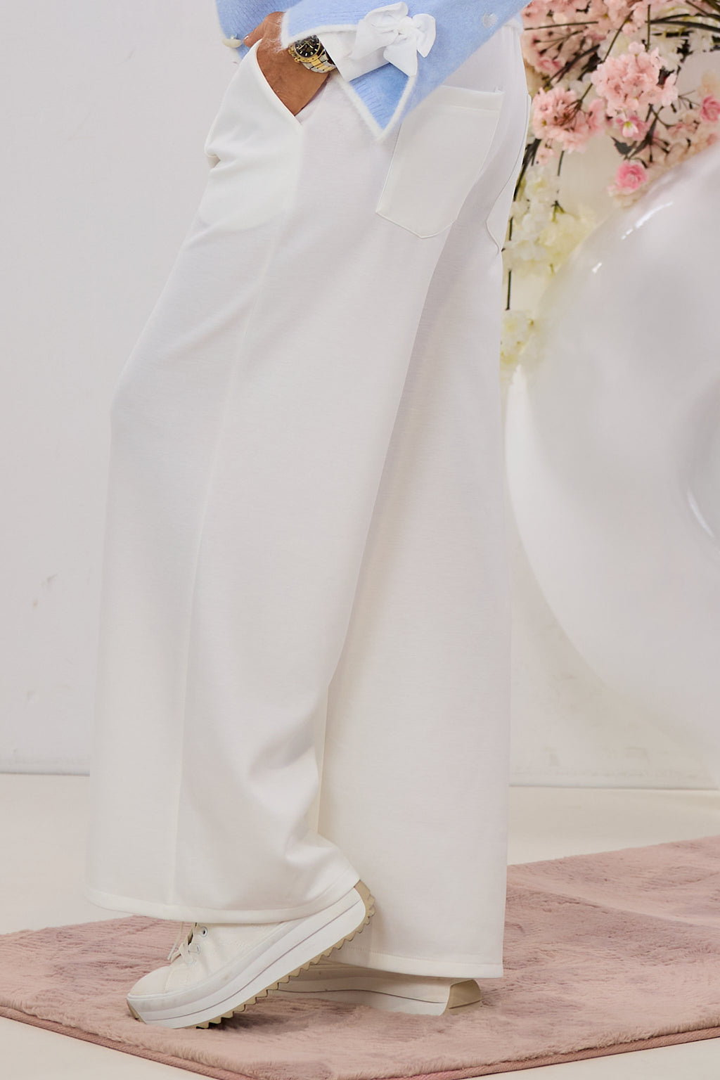 Cozy Hose mit Biese, ecru