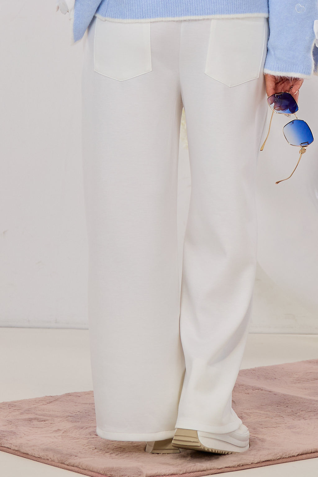 Cozy Hose mit Biese, ecru
