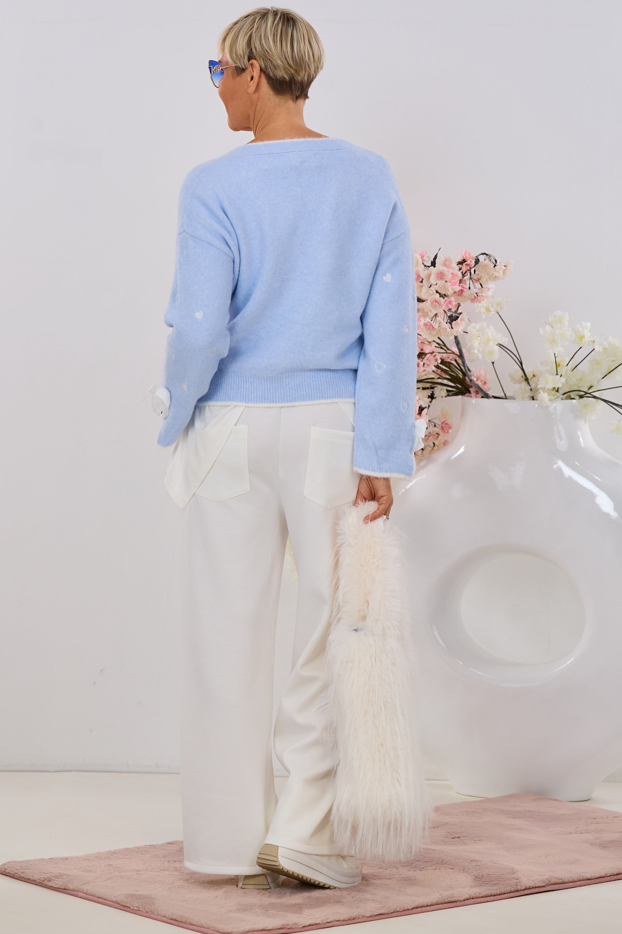 kuscheliger Cardigan HEARTS, hellblau-ecru