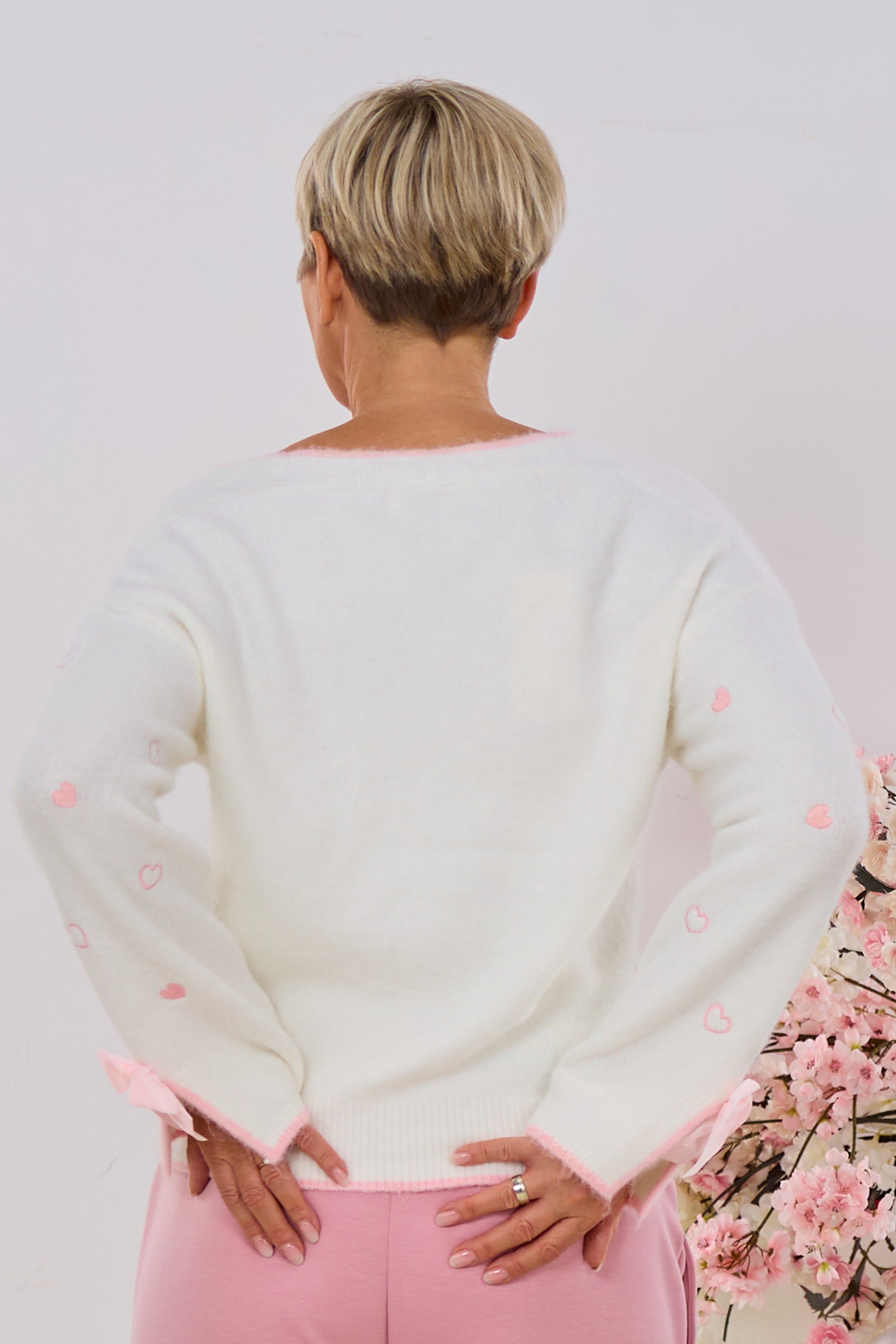 kuscheliger Cardigan HEARTS, ecru-rosa