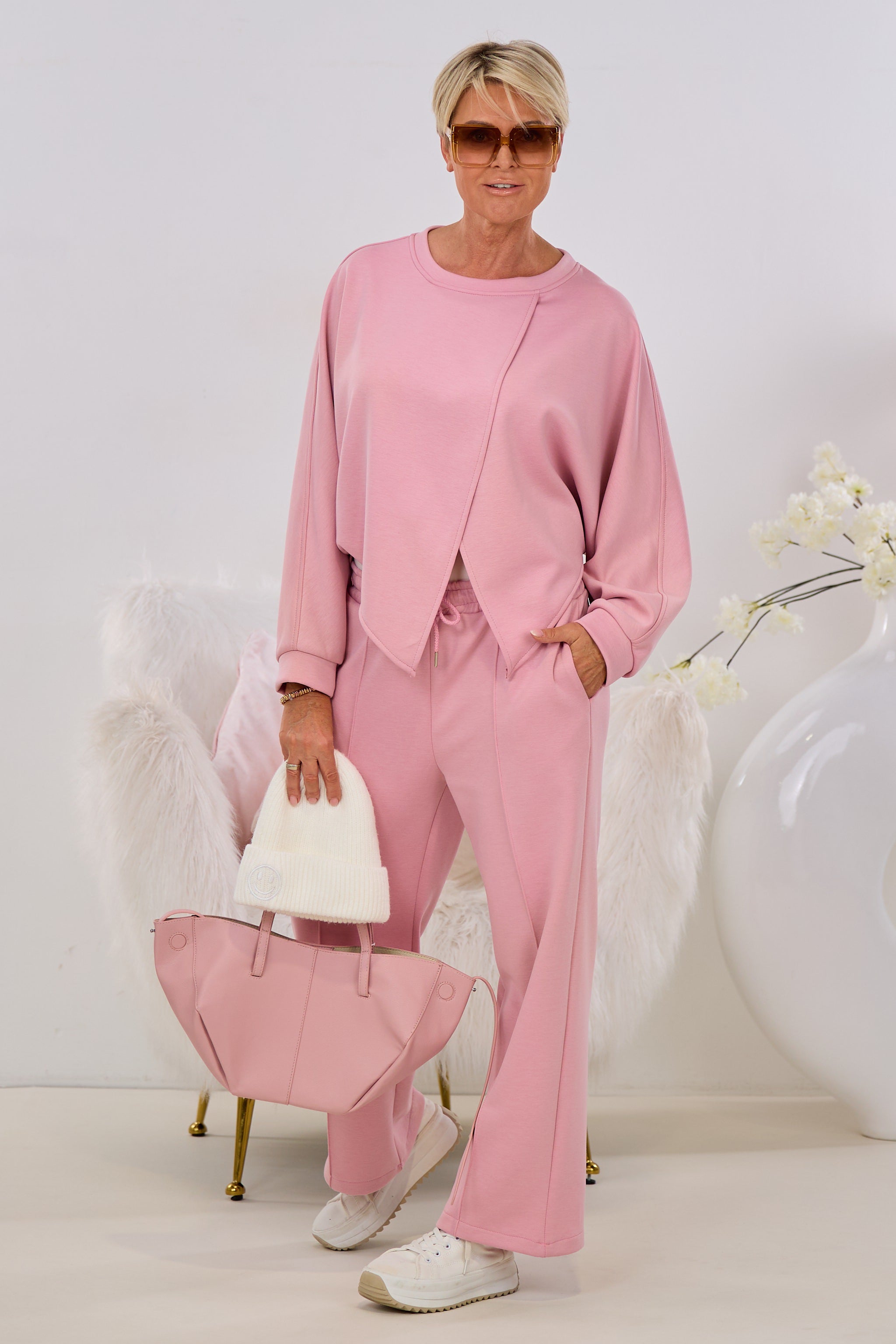 Shirt mit asymmetrischen Überschlägen, altrosa