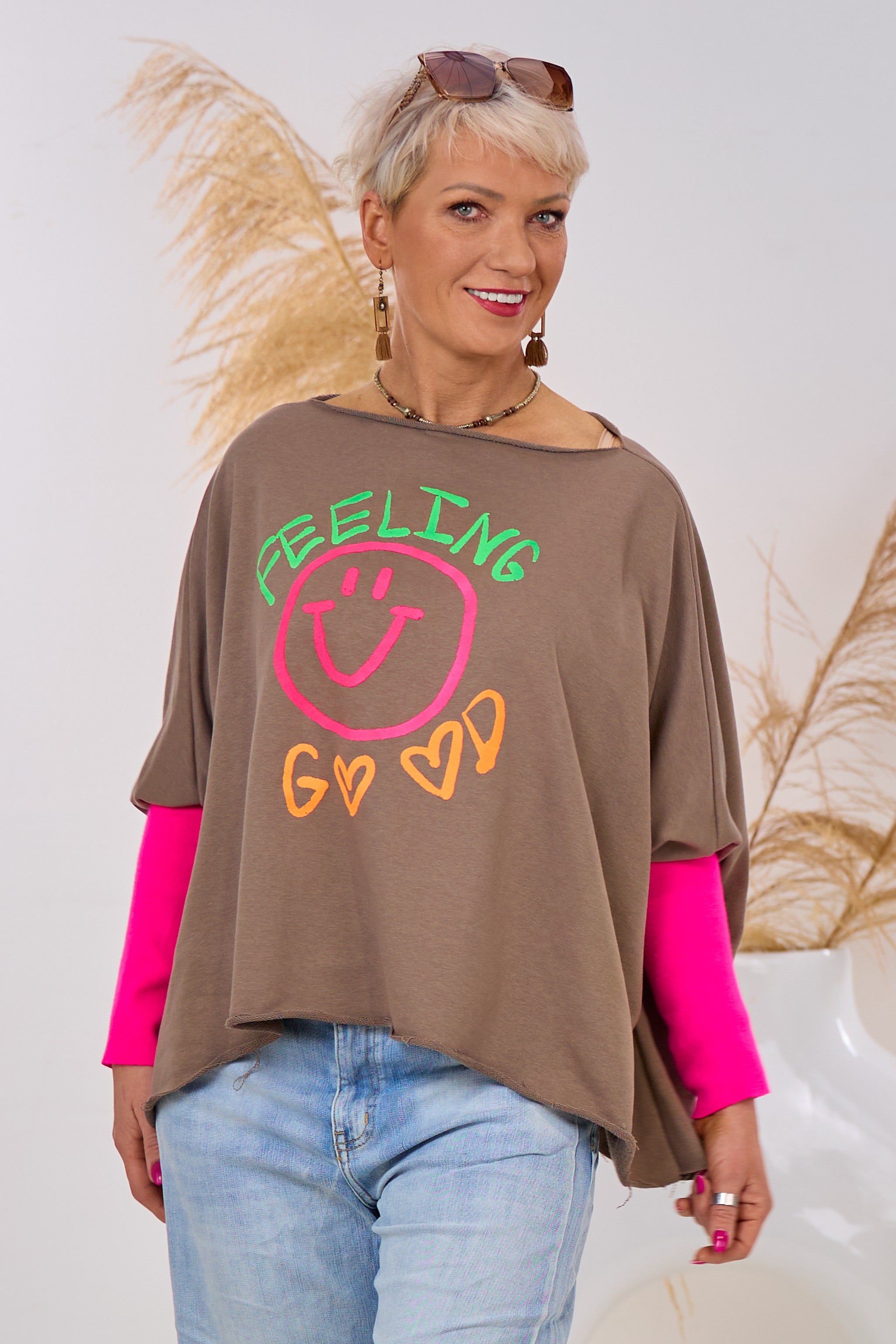 Oversized Sweaty FEELING GOOD, taupe-pink-bunt
