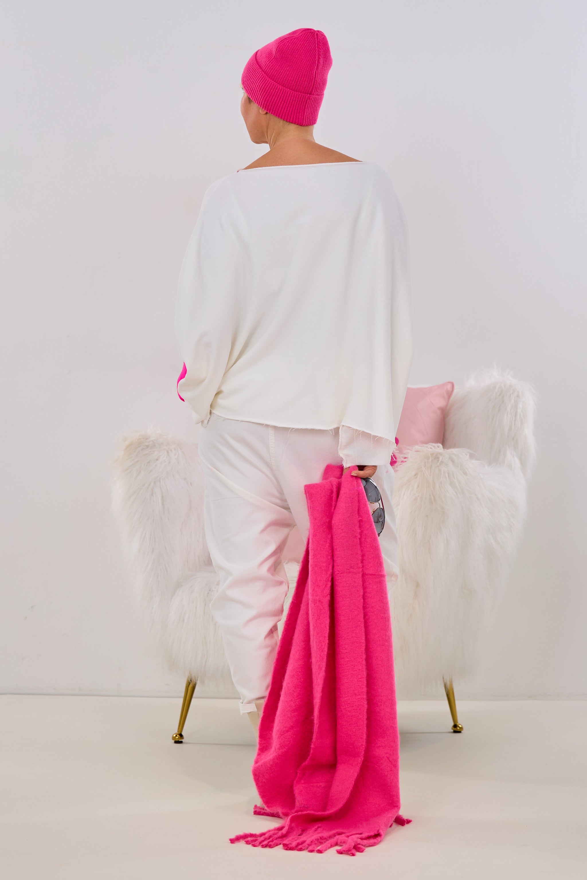 Oversized Sweaty FEELING GOOD, weiß-pink-bunt