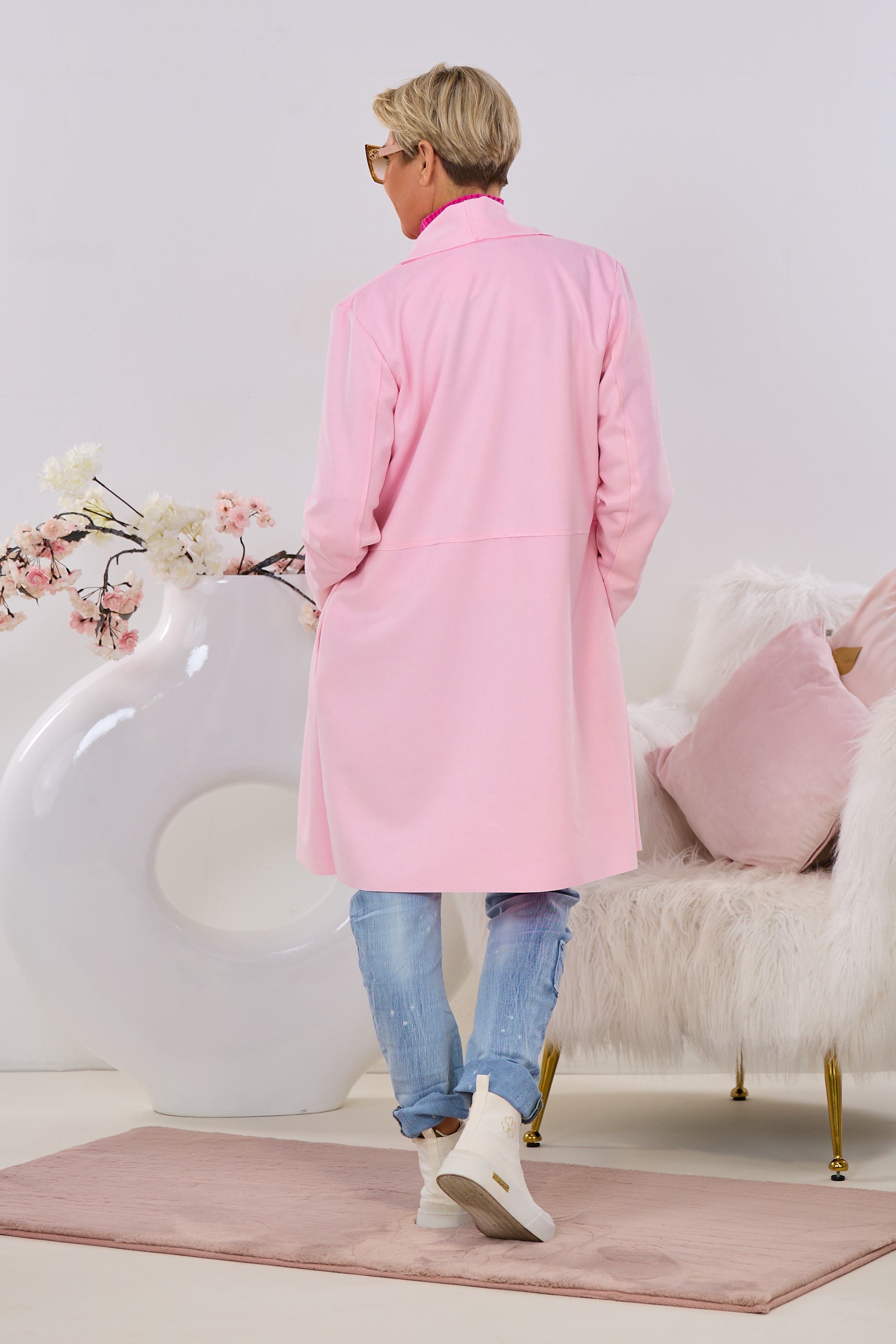 Leichter Mantel mit Reverskragen, rosa