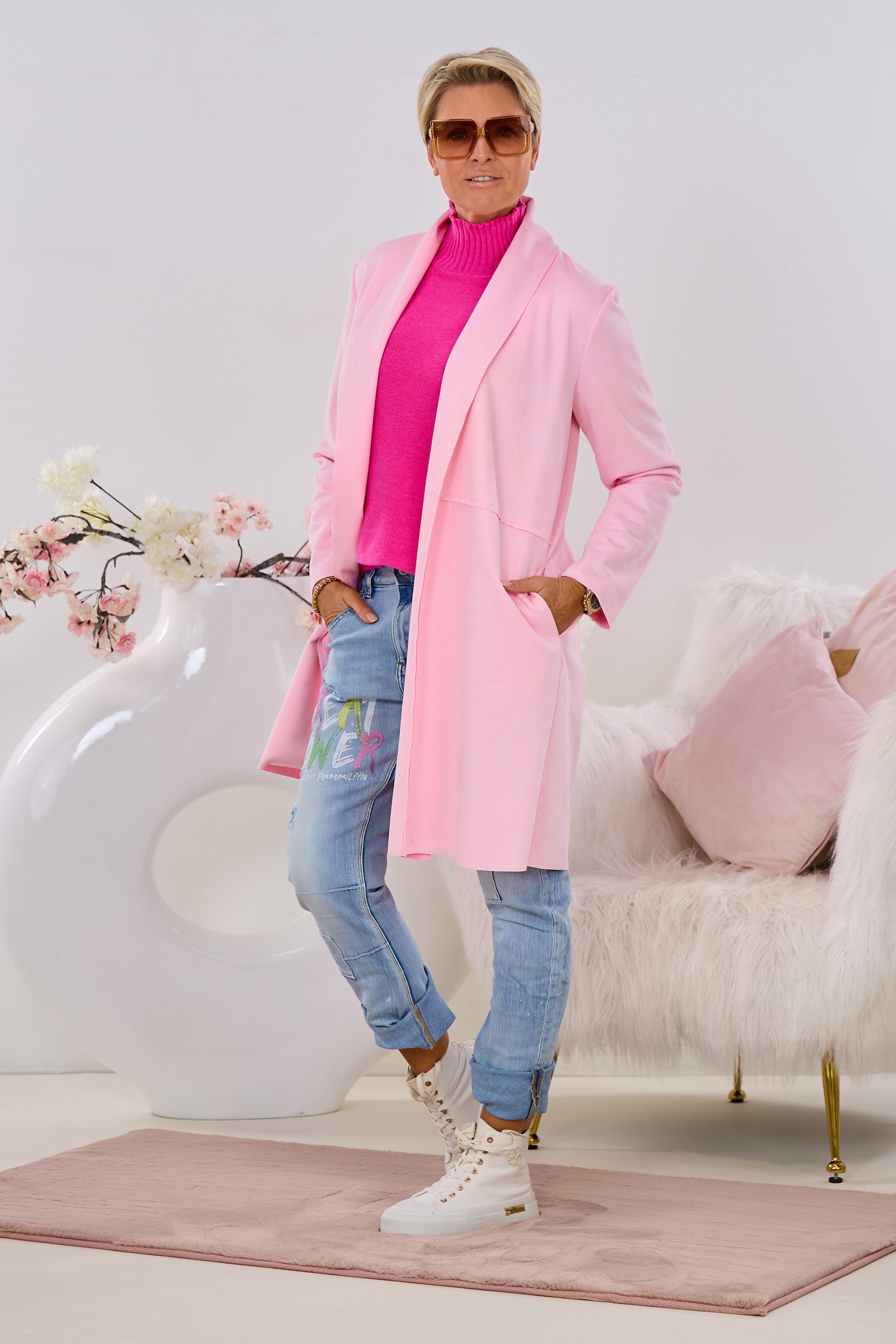 Leichter Mantel mit Reverskragen, rosa