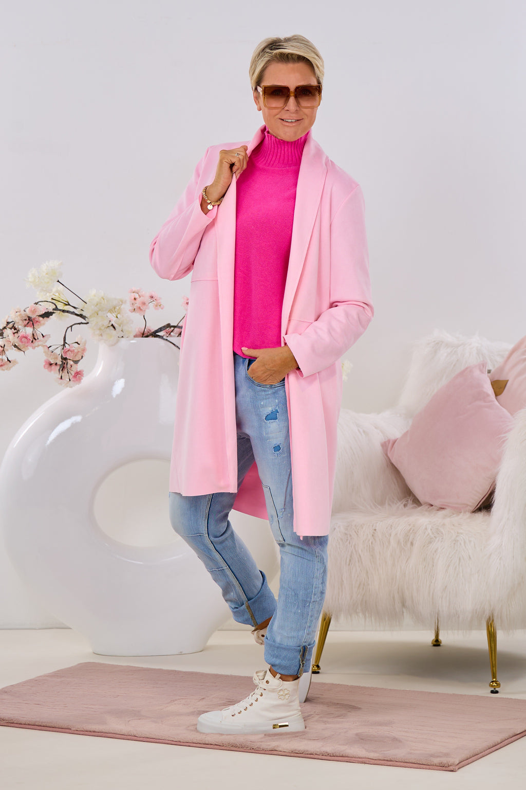 Leichter Mantel mit Reverskragen, rosa