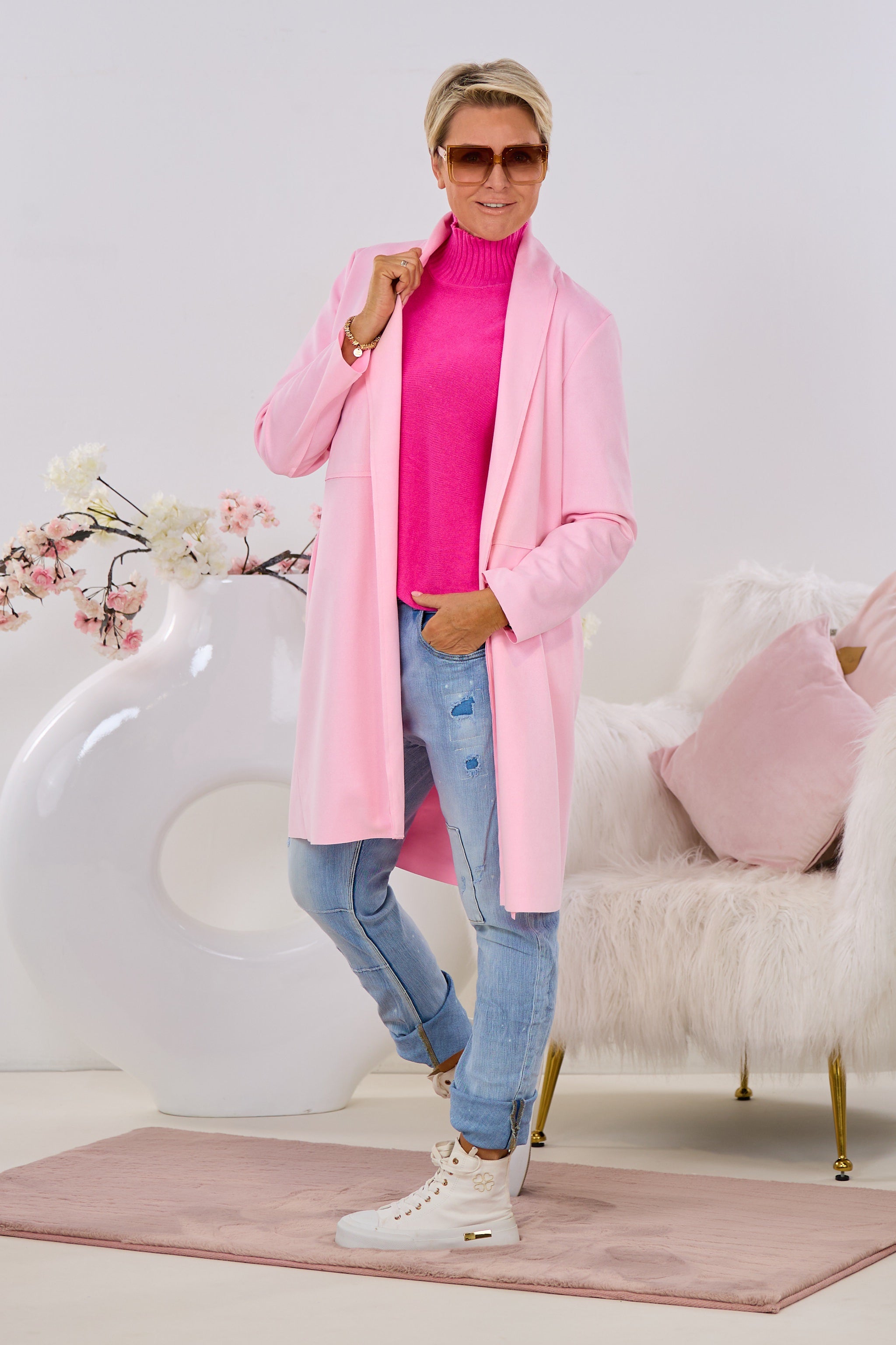 Leichter Mantel mit Reverskragen, rosa