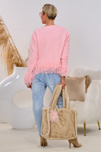 Süßer Cardigan mit Fransen, rosa