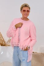Süßer Cardigan mit Fransen, rosa