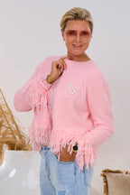Süßer Cardigan mit Fransen, rosa